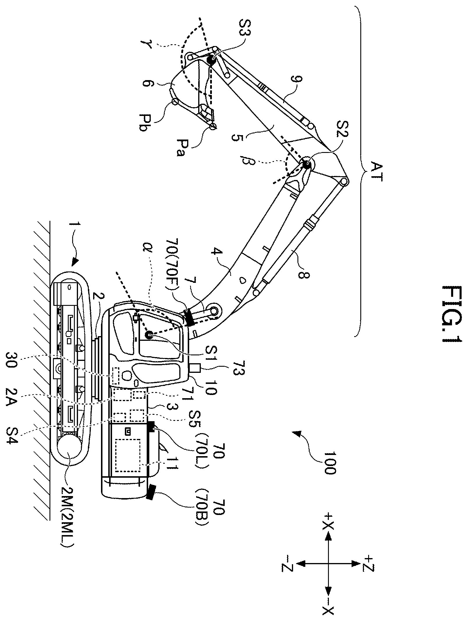 Patent US12366048 — Shovel and construction system — Figure 1