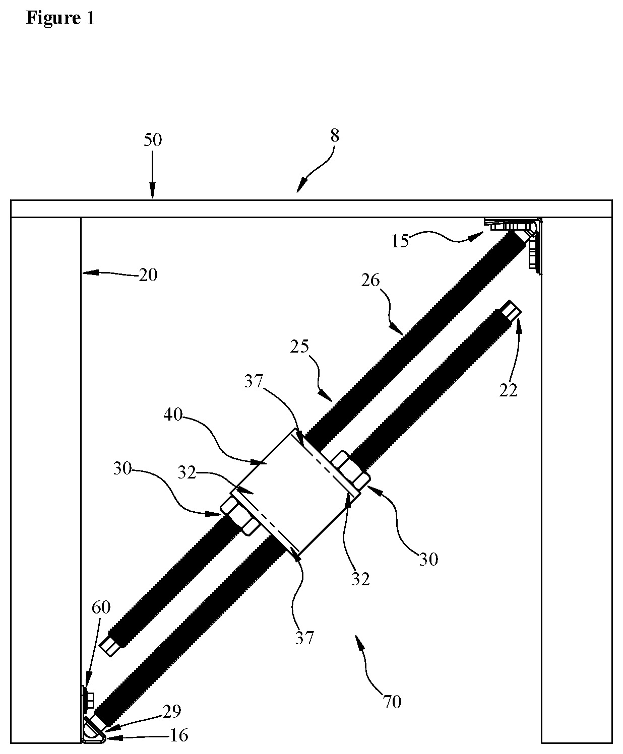 Patent US12366078 — Structural connector for tensioning floor joists and beams — Figure 1