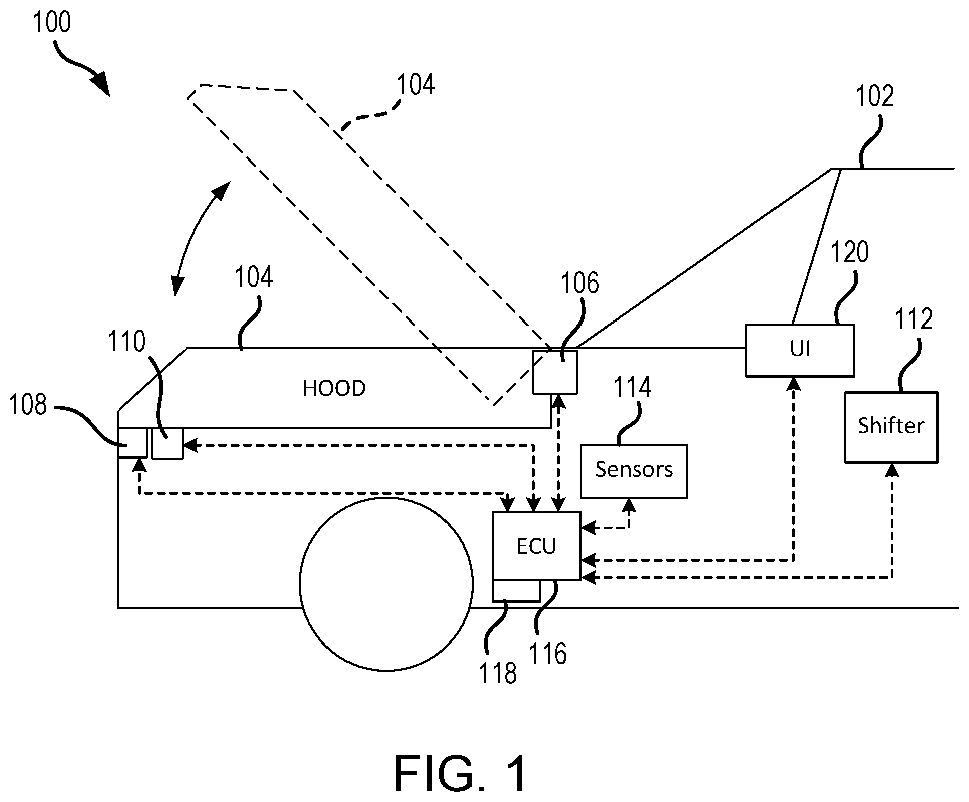 Patent US12366096 — Operation logic for a power hood system — Figure 1