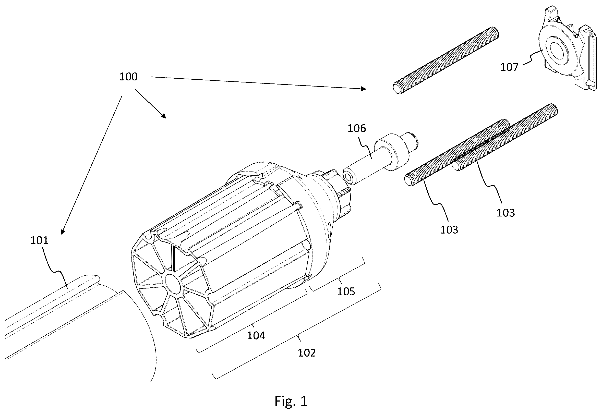 Patent US12366115 — System for mounting a rollable screen — Figure 1