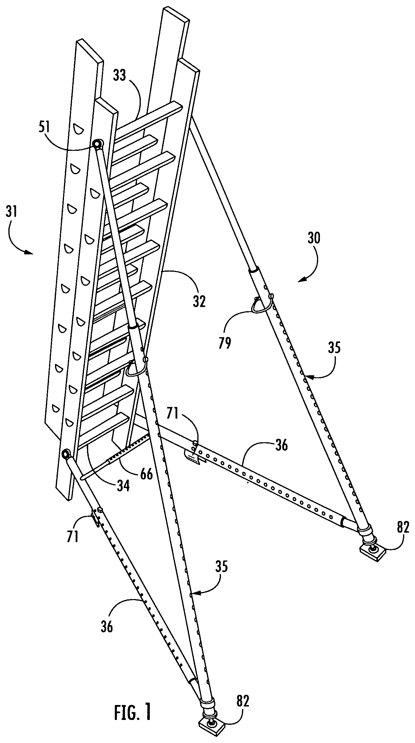 Patent US12366118 — Stabilizing assembly for extension ladders — Figure 1