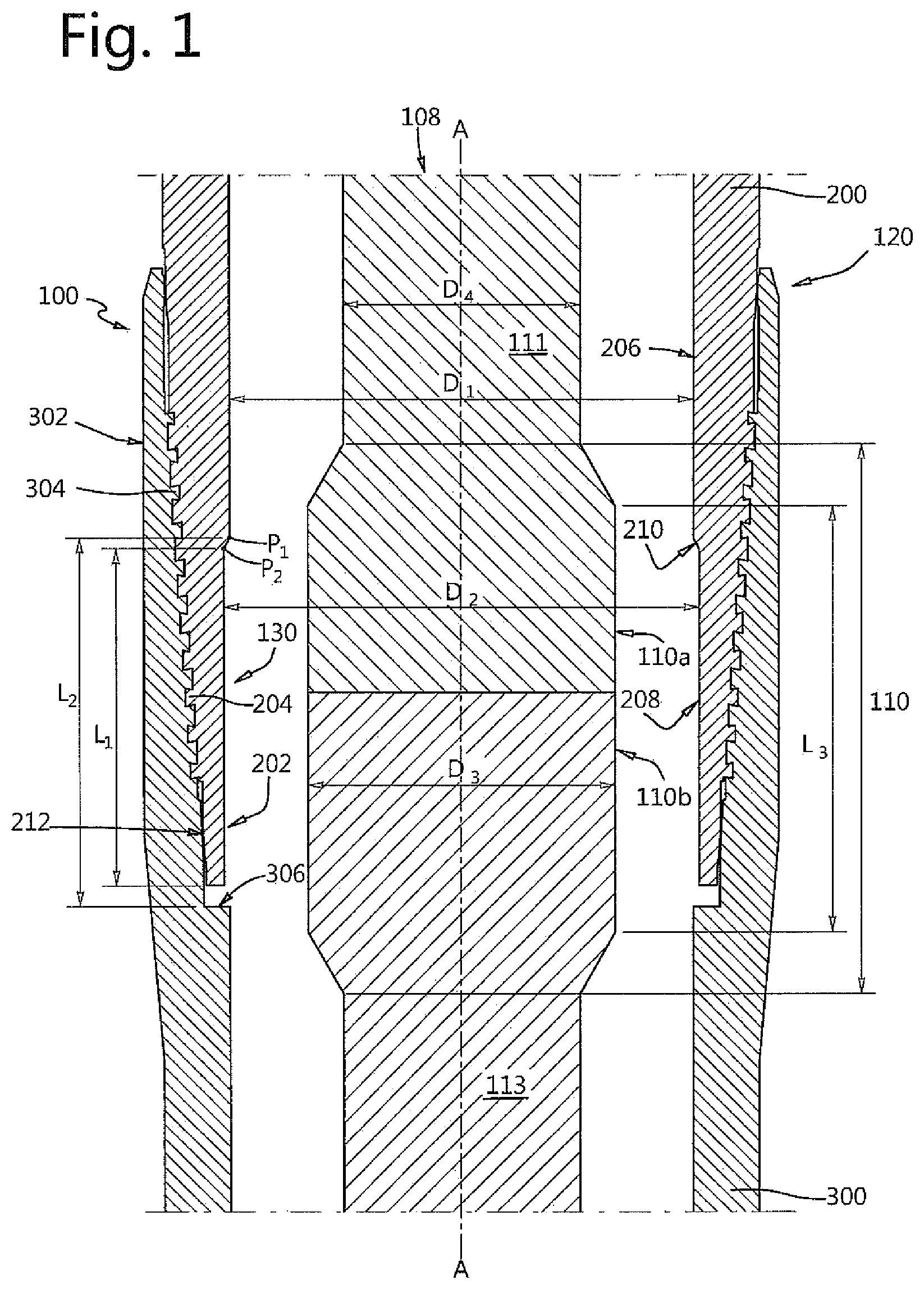 Patent US12366123 — Wedge thread connection for tubular goods — Figure 1
