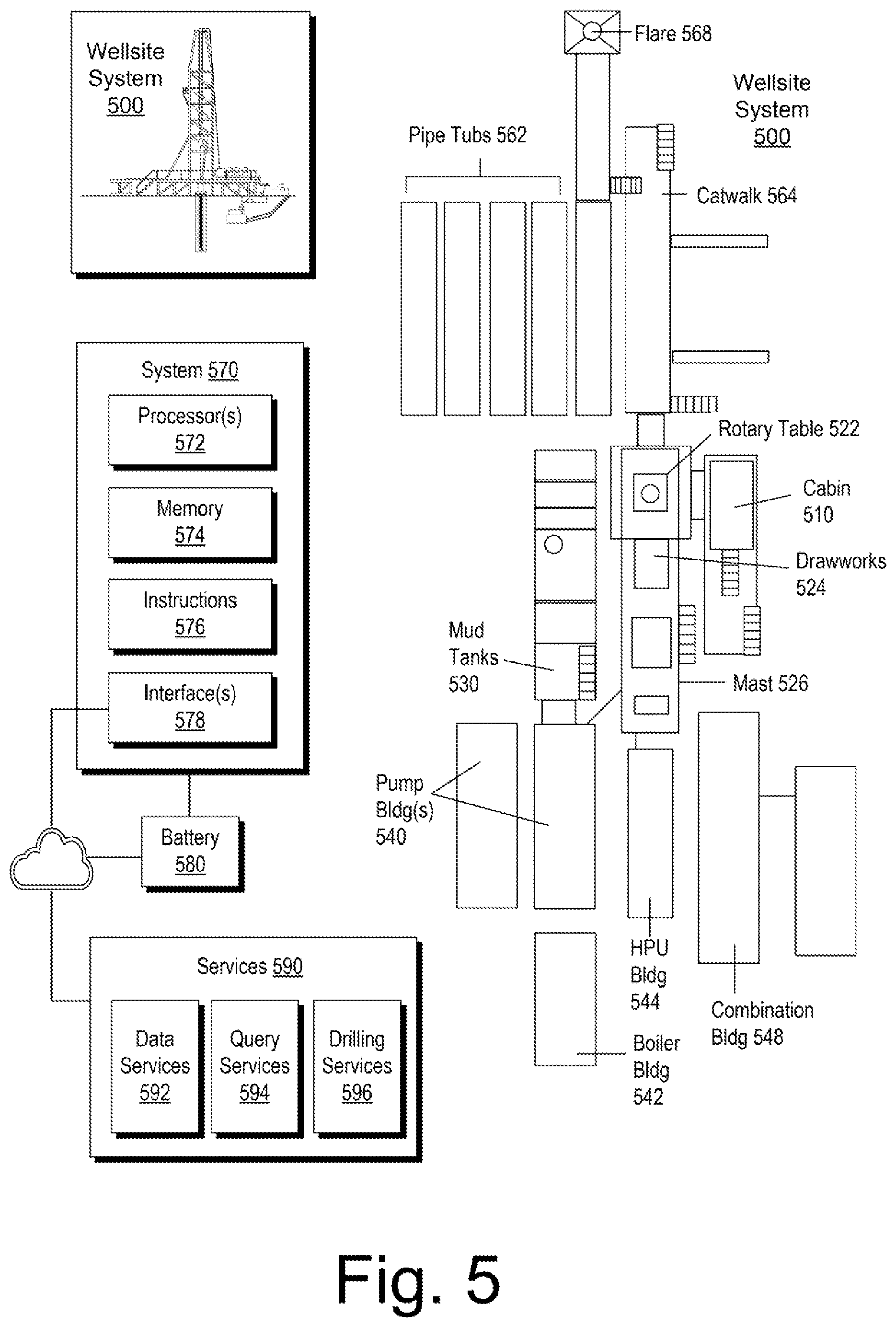Patent US12366153 Figure 5 – Well construction equipment framework