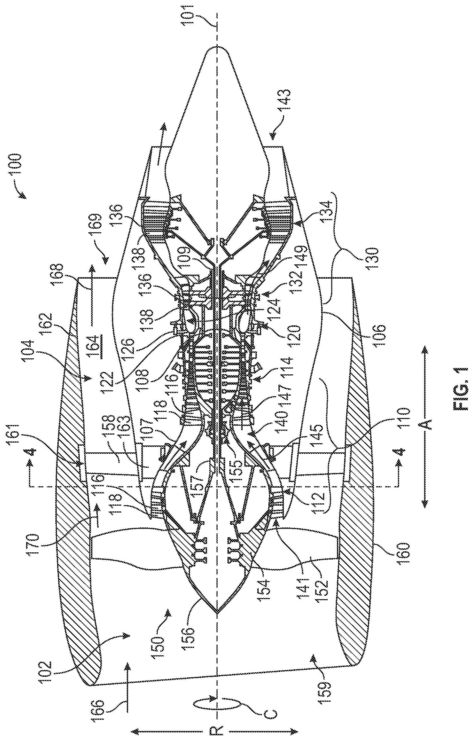 Patent US12366175 Figure 1 – Composite structure for a turbine engine