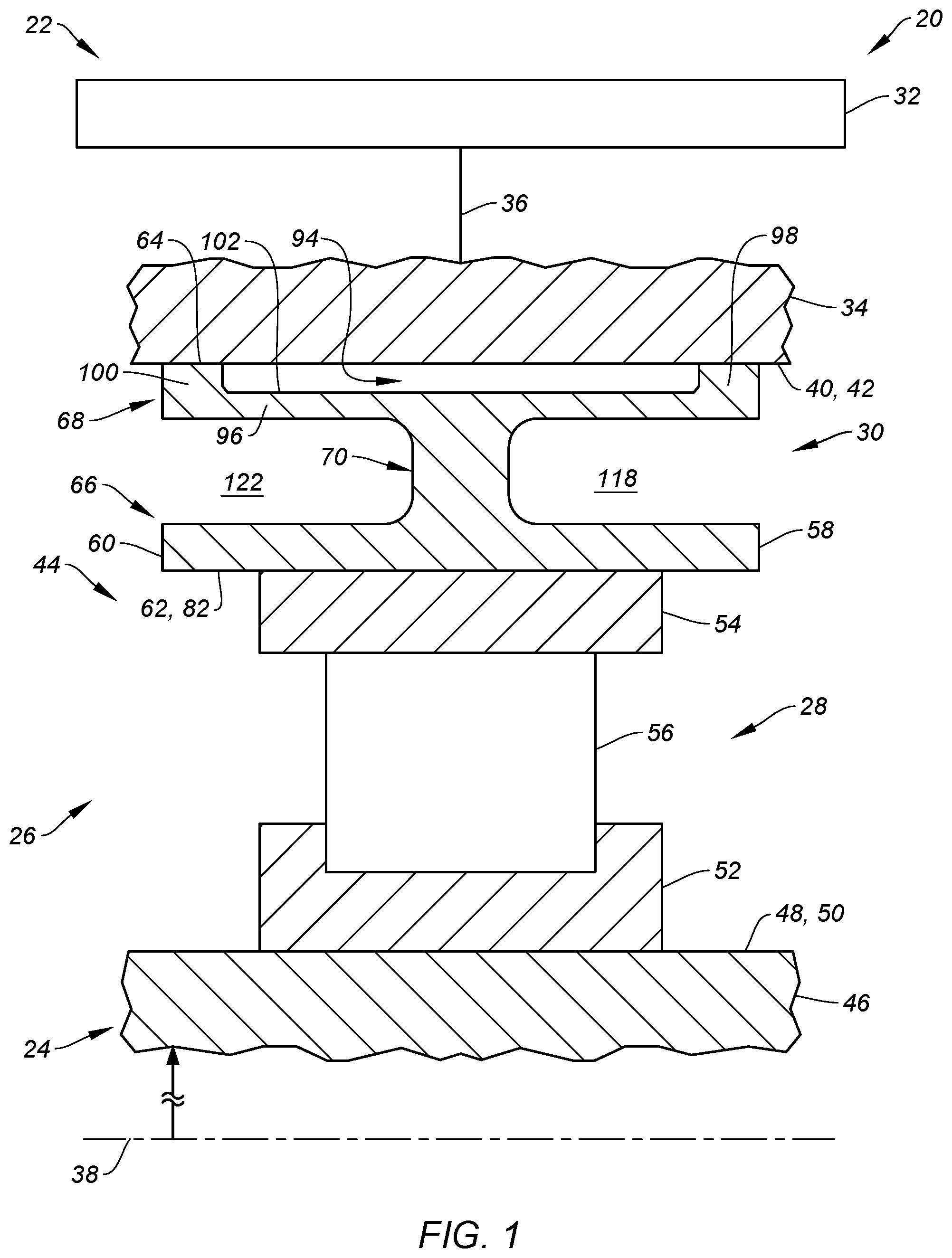 Patent US12366178 — Flexible support for aircraft motor bearing — Figure 1
