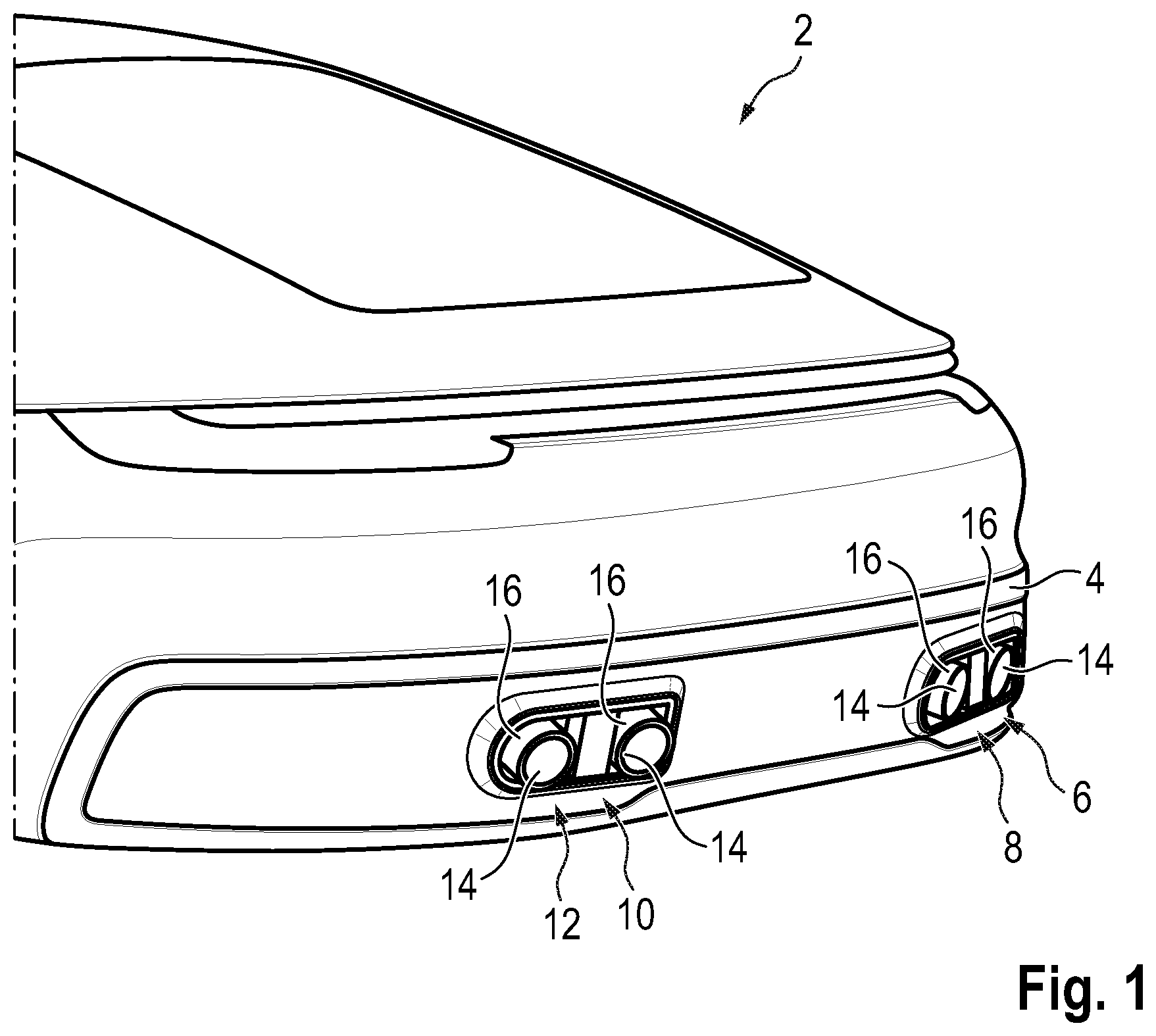 Patent US12366194 — Exhaust gas tailpipe assembly for an exhaust gas system of a motor vehicle — Figure 1