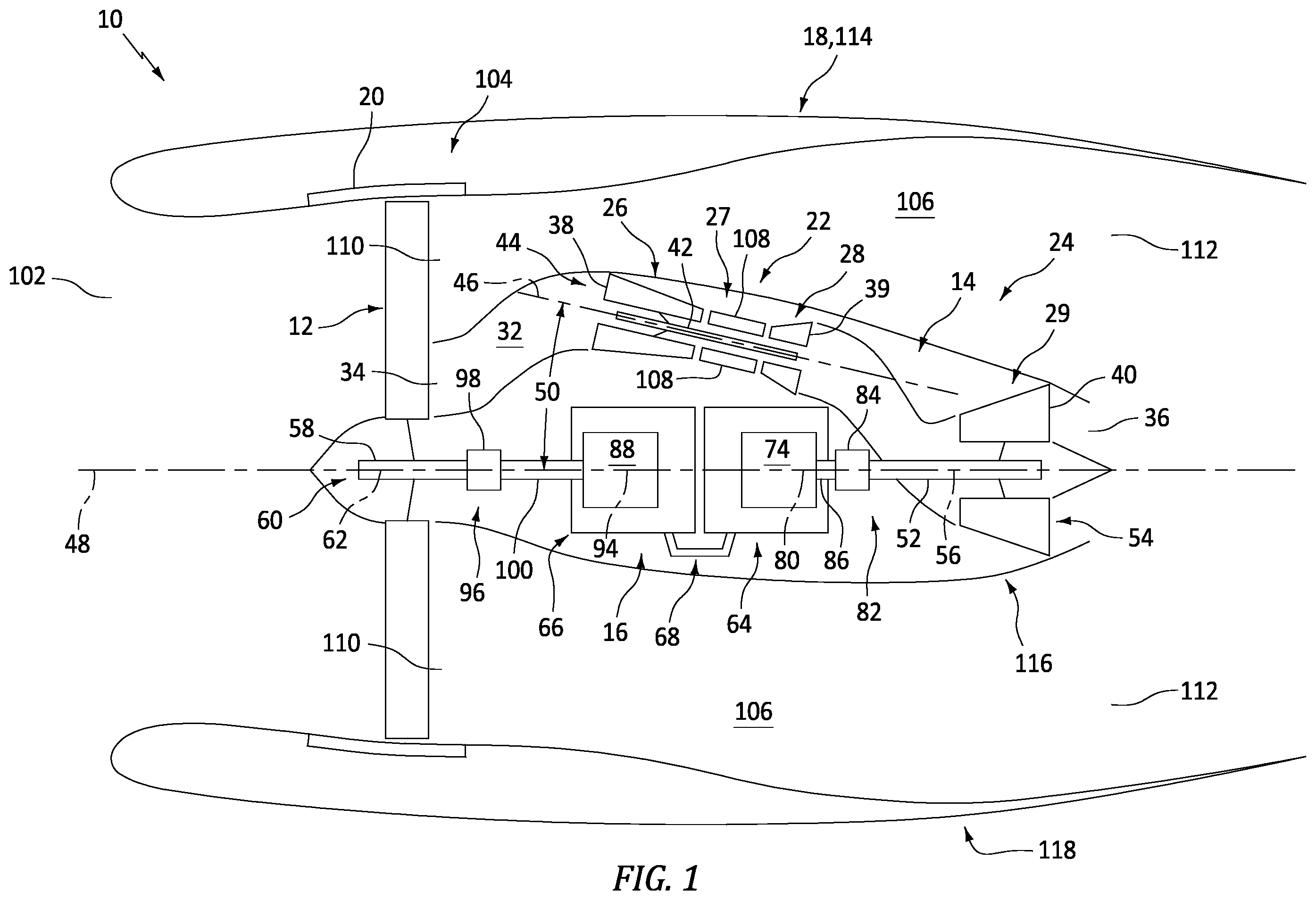 Patent US12366209 — Aircraft powerplant with electric powertrain — Figure 1