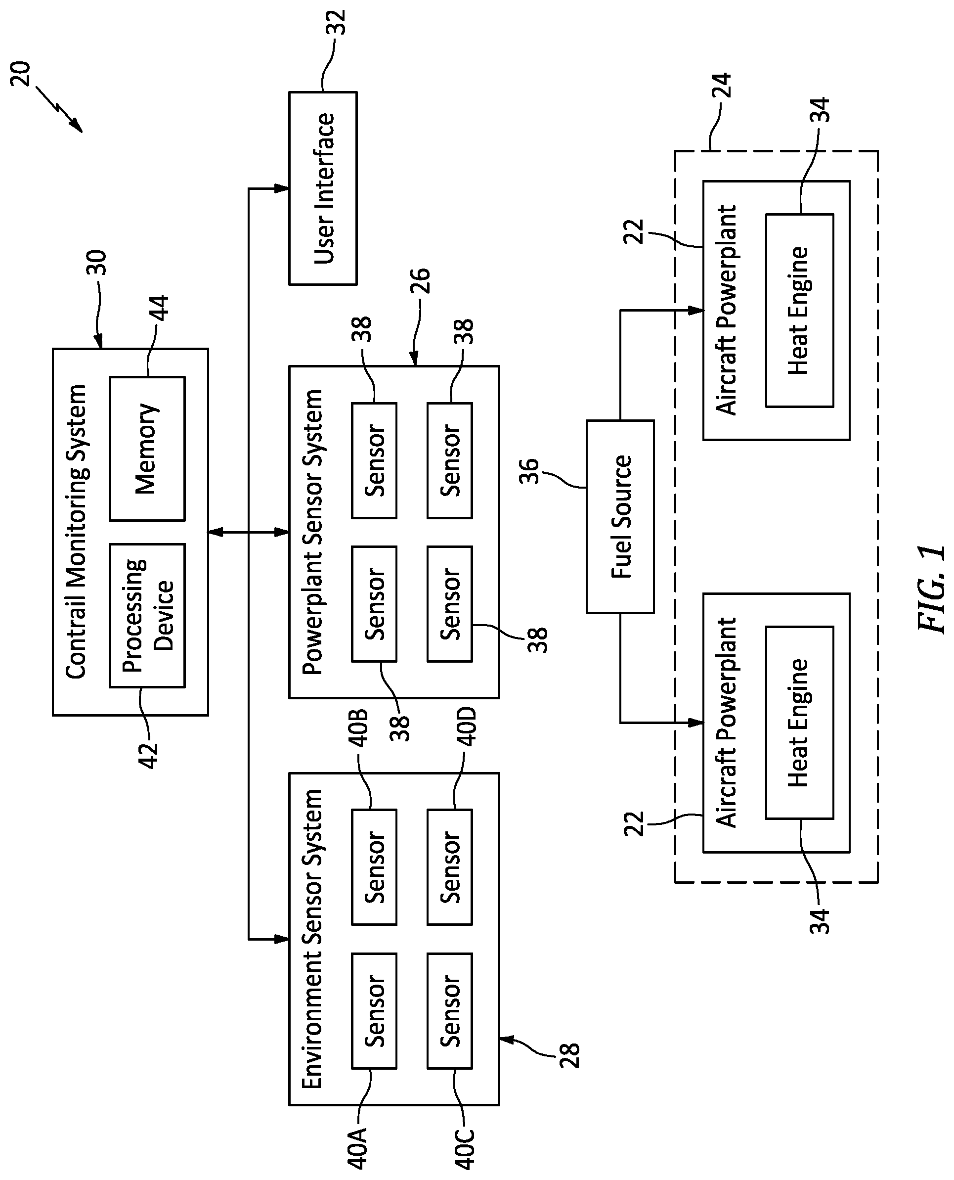 Patent US12366211 — Aircraft contrail monitoring and targeted mitigation — Figure 1