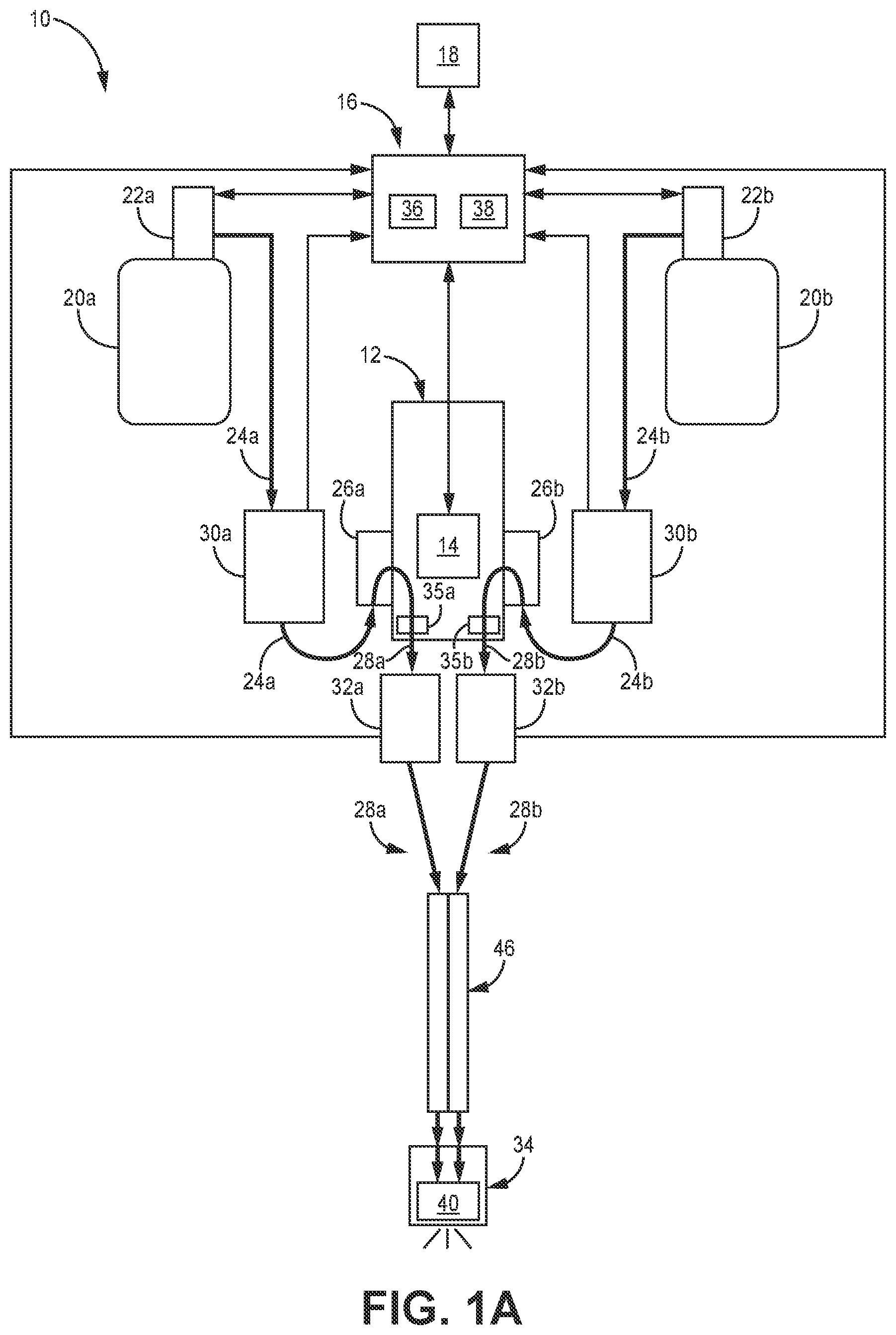 Patent US12366233 — Electrically operated pump for a plural component spray system — Figure 1