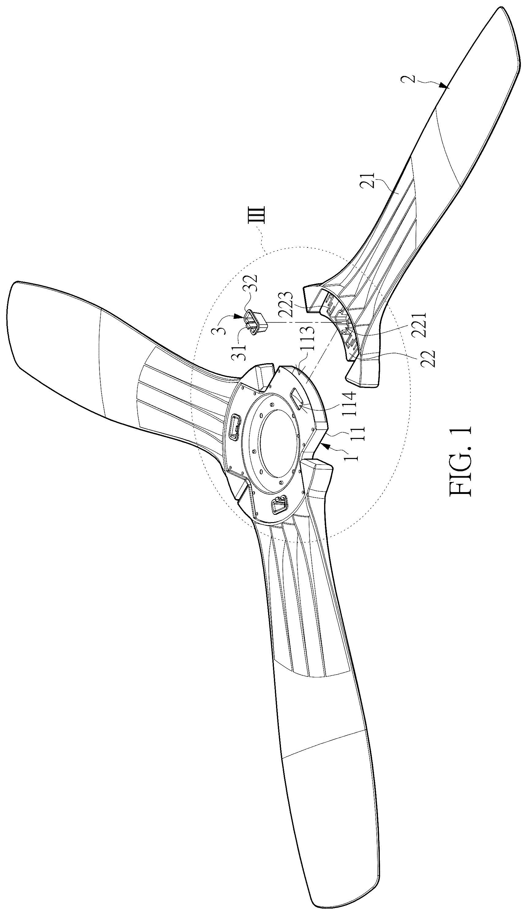 Patent US12366252 — Ceiling fan blade quick assembly structure — Figure 1