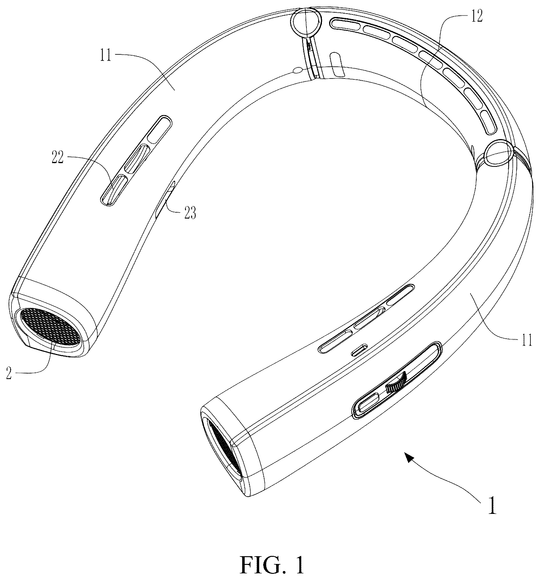 Patent US12366255 — Neck hanging fan — Figure 1