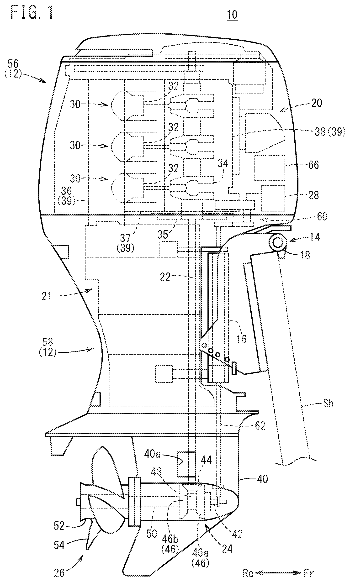 Patent US12366292 — Shift mechanism of outboard motor, and mount structure of shift mechanism — Figure 1