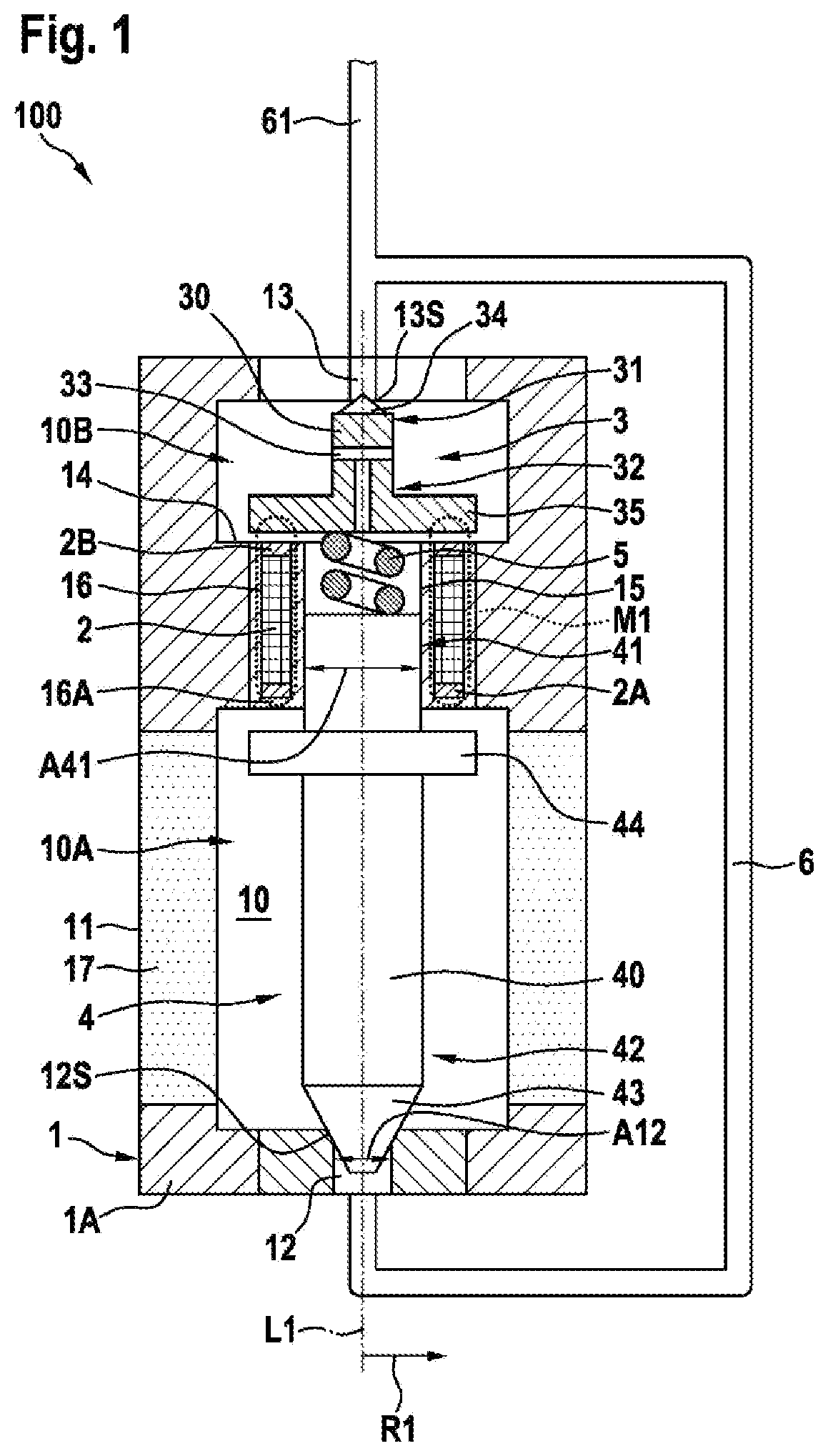 Patent US12366332 Figure 1 – Fuel cell system, gas tank device and shut-off valve for a gas tank device