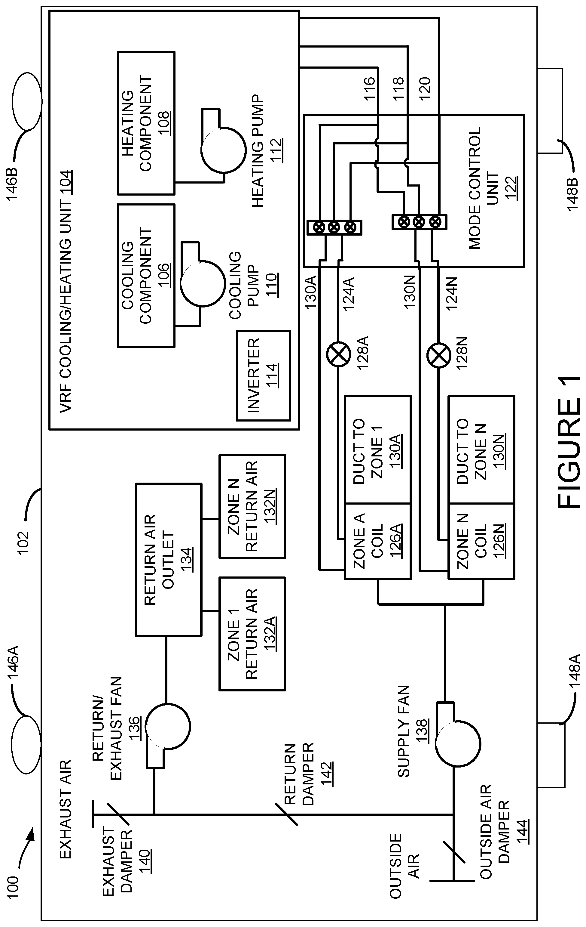 Patent US12366370 — Multi-zone variable refrigerant flow heating/cooling unit — Figure 1