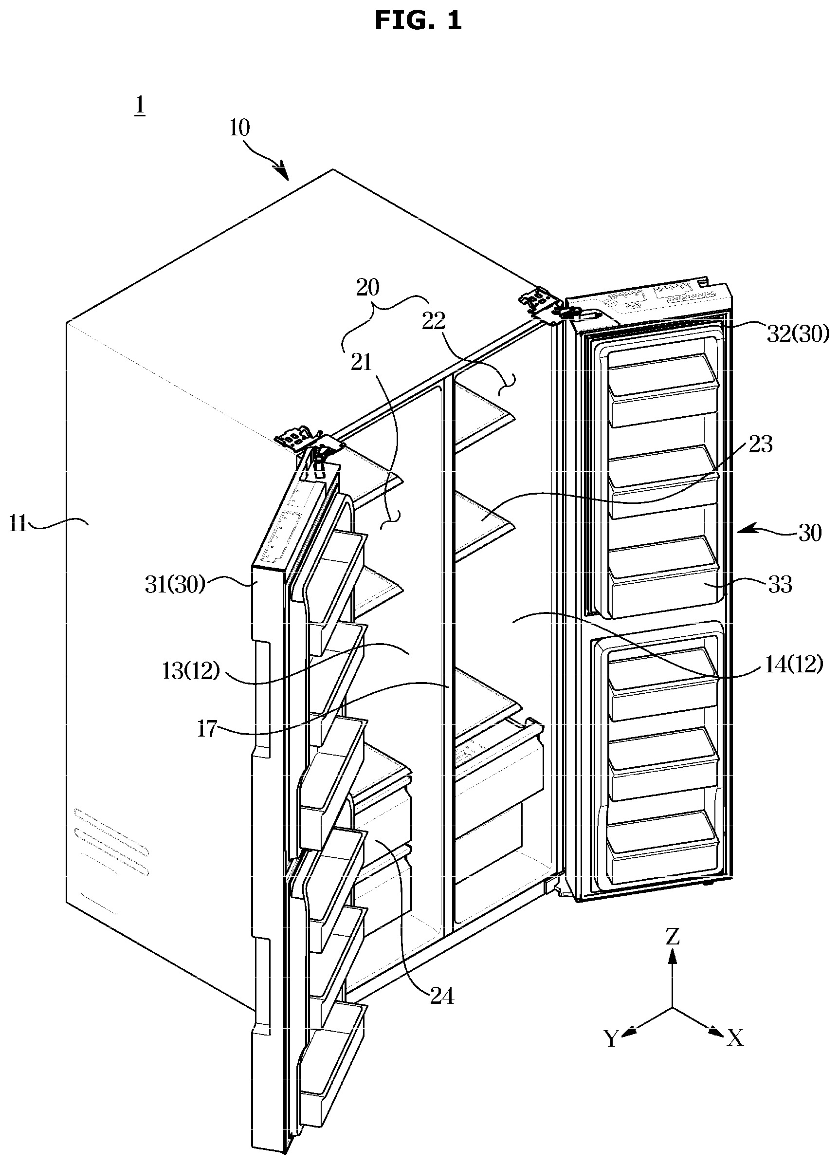 Patent US12366396 — Refrigerator — Figure 1