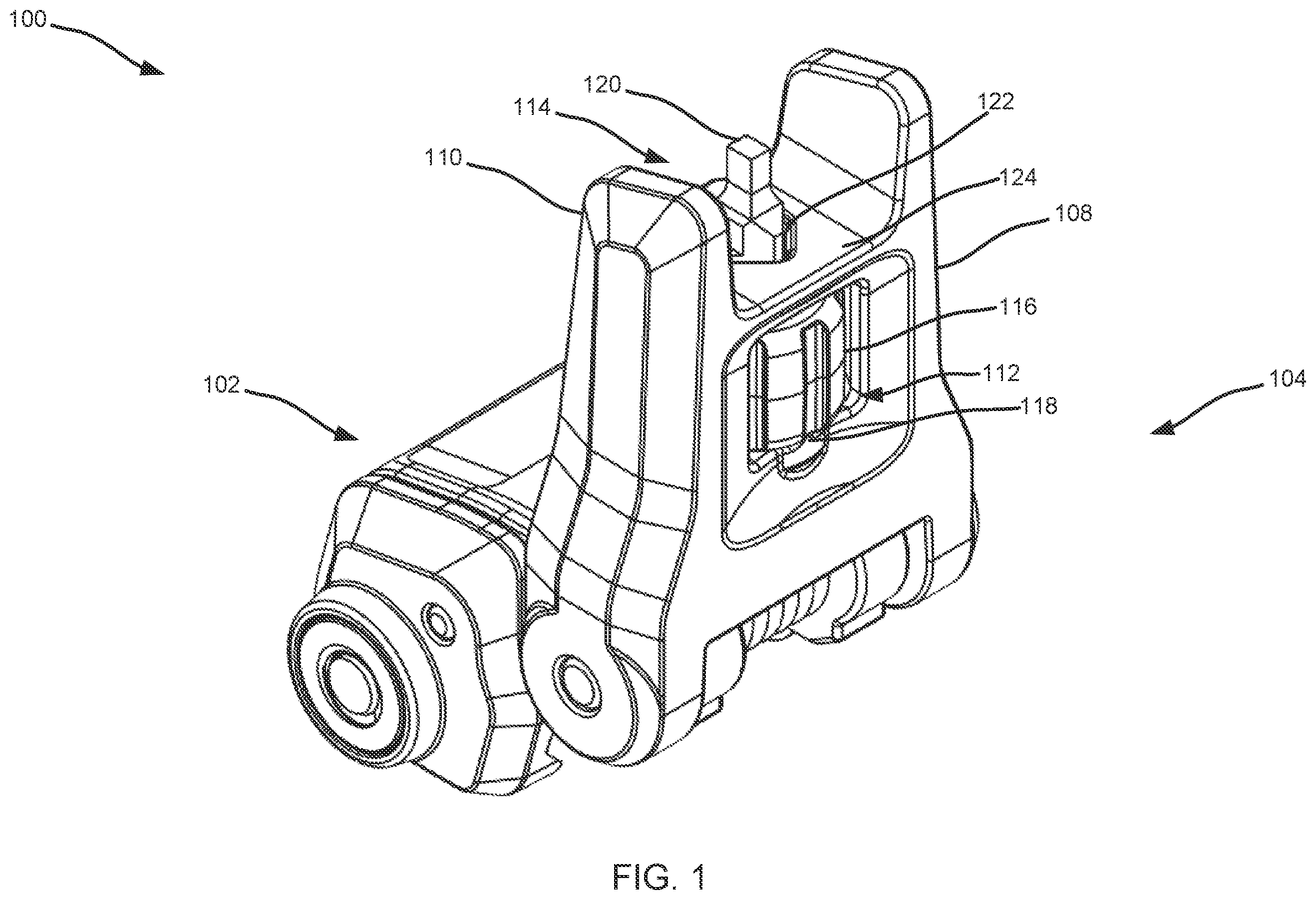 Patent US12366429 Figure 1 – Back-up sights with compact aperture, centering sight post, and miniaturized windage detent mechanism