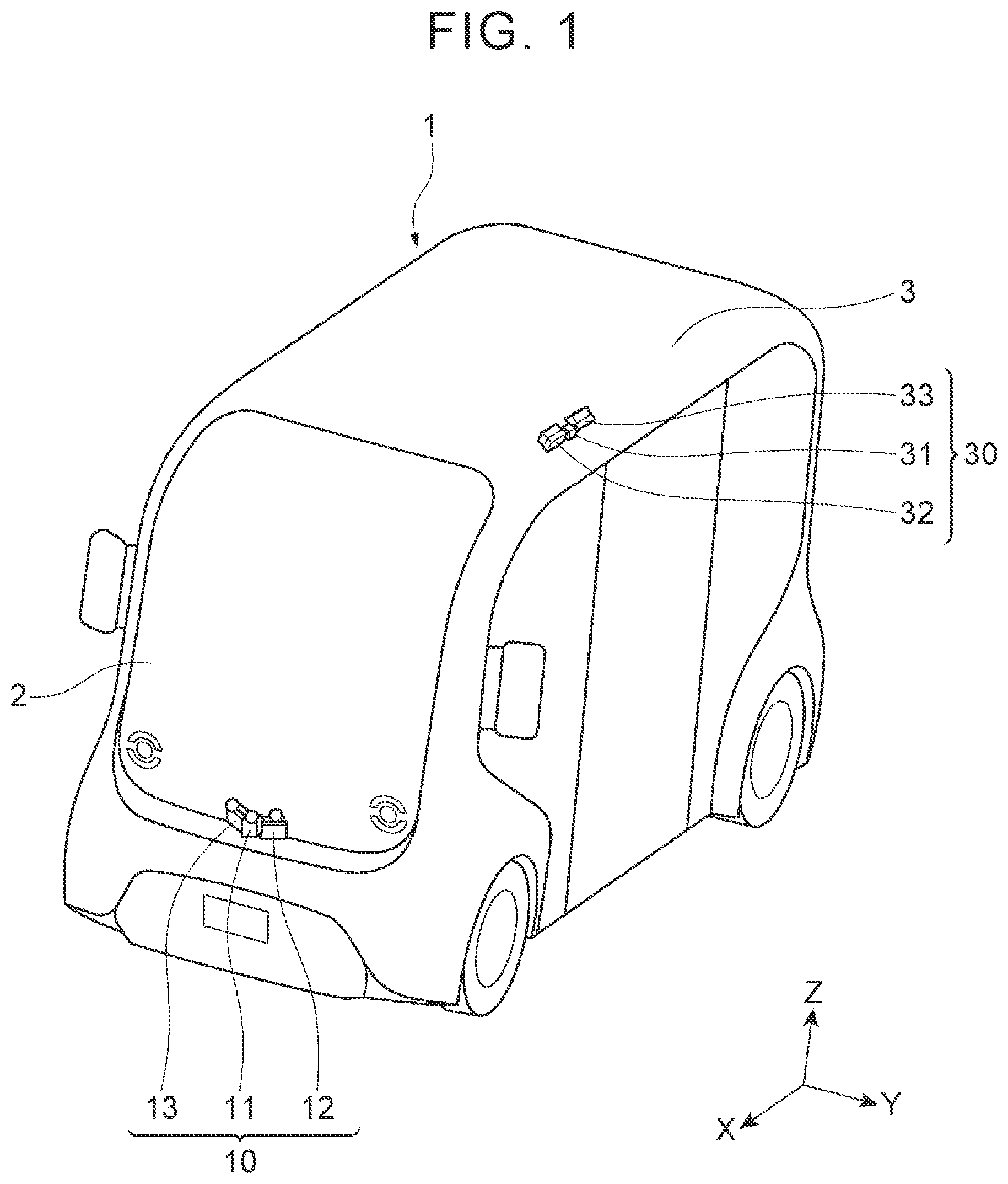 Patent US12366662 Figure 1 – Vehicle sensor attaching structure and sensor control device