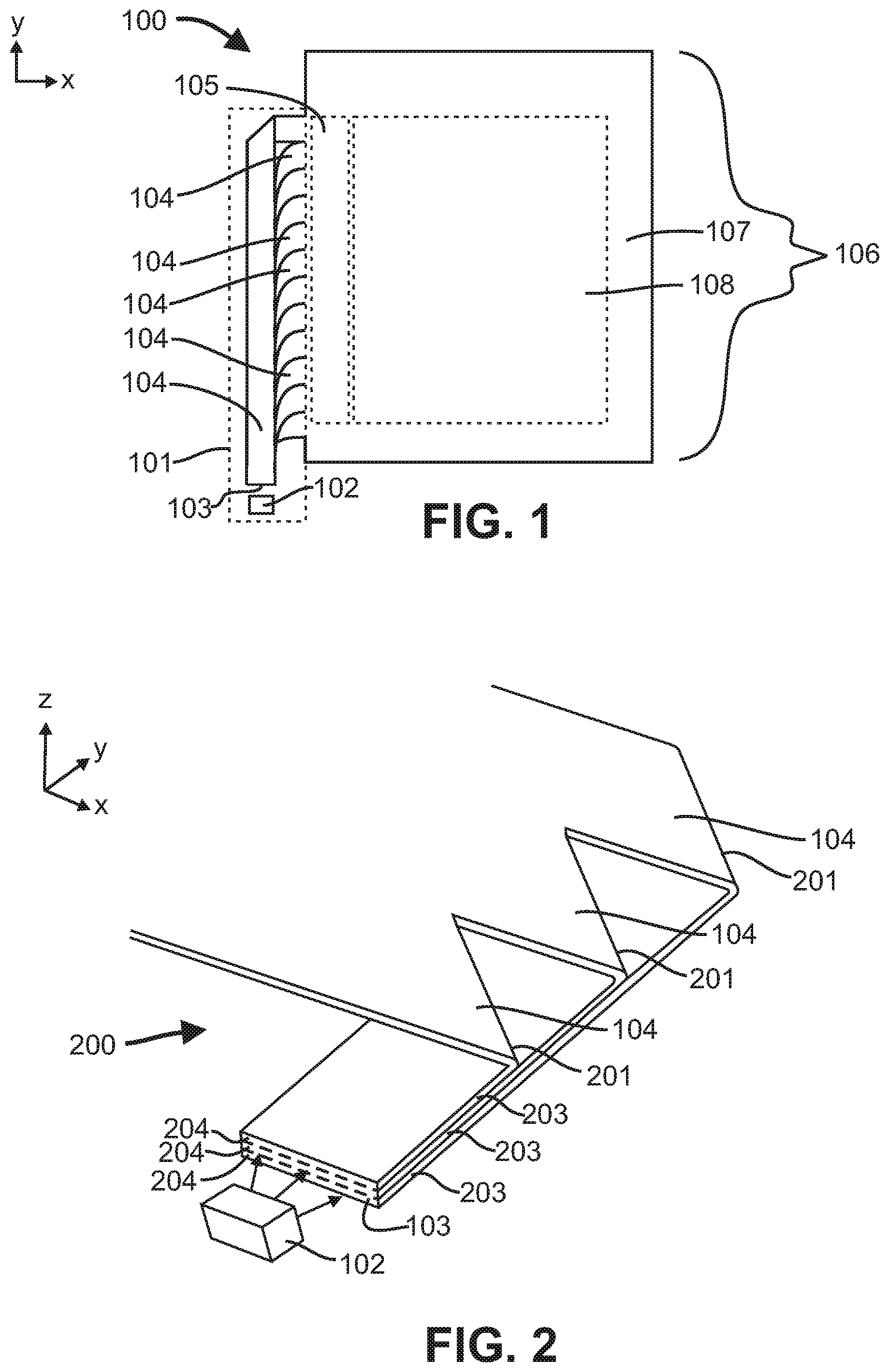 Patent US12366698 — Light emitting device including a light absorbing cladding region on edges of a core layer of a film-based lightguide — Figure 1