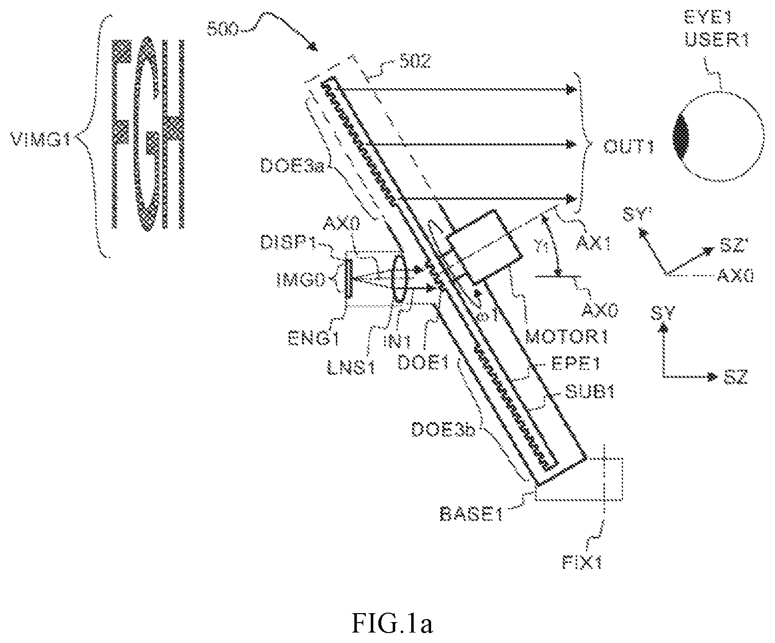 Patent US12366754 — Display device, a vehicle with a display device and display virtual image method — Figure 1