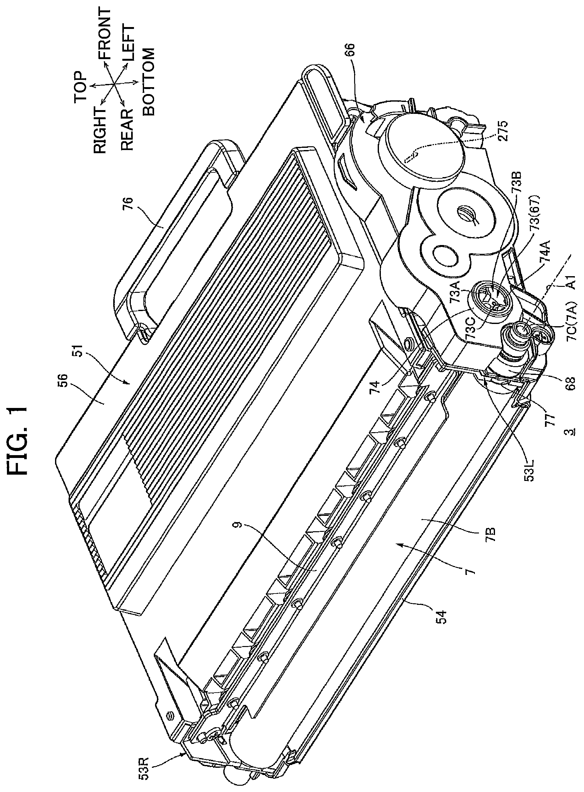 Patent US12366817 Figure 1 – Developing cartridge including protrusion positioned at outer surface of casing