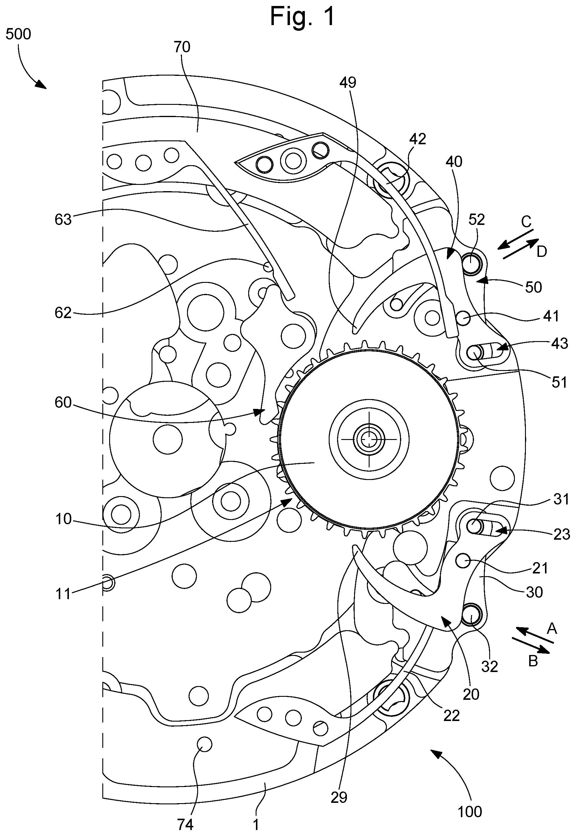 Patent US12366827 — Time zone correction mechanism for a timepiece — Figure 1