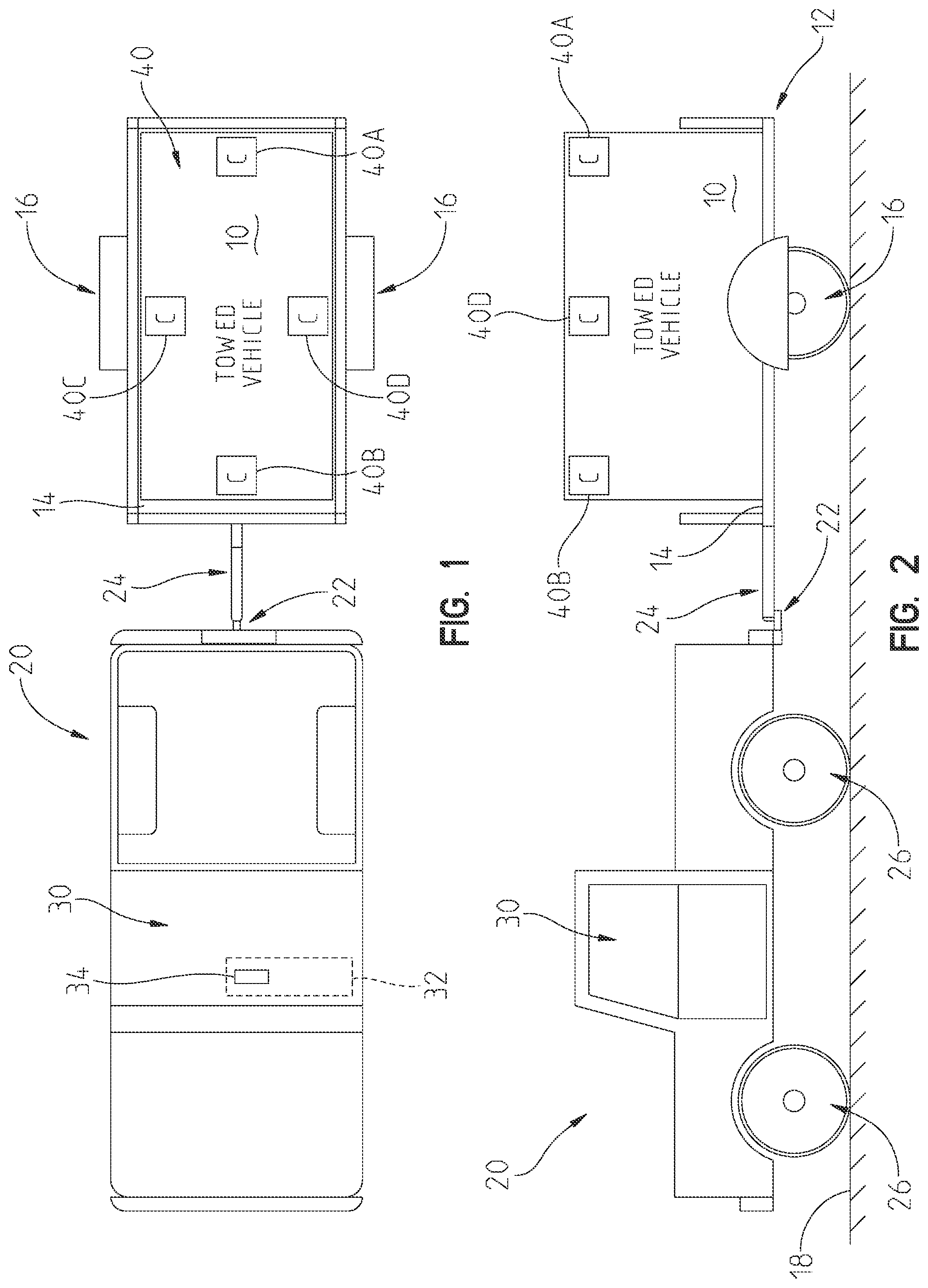 Patent US12366855 — Environment monitoring system and method for a towed recreational vehicle — Figure 1
