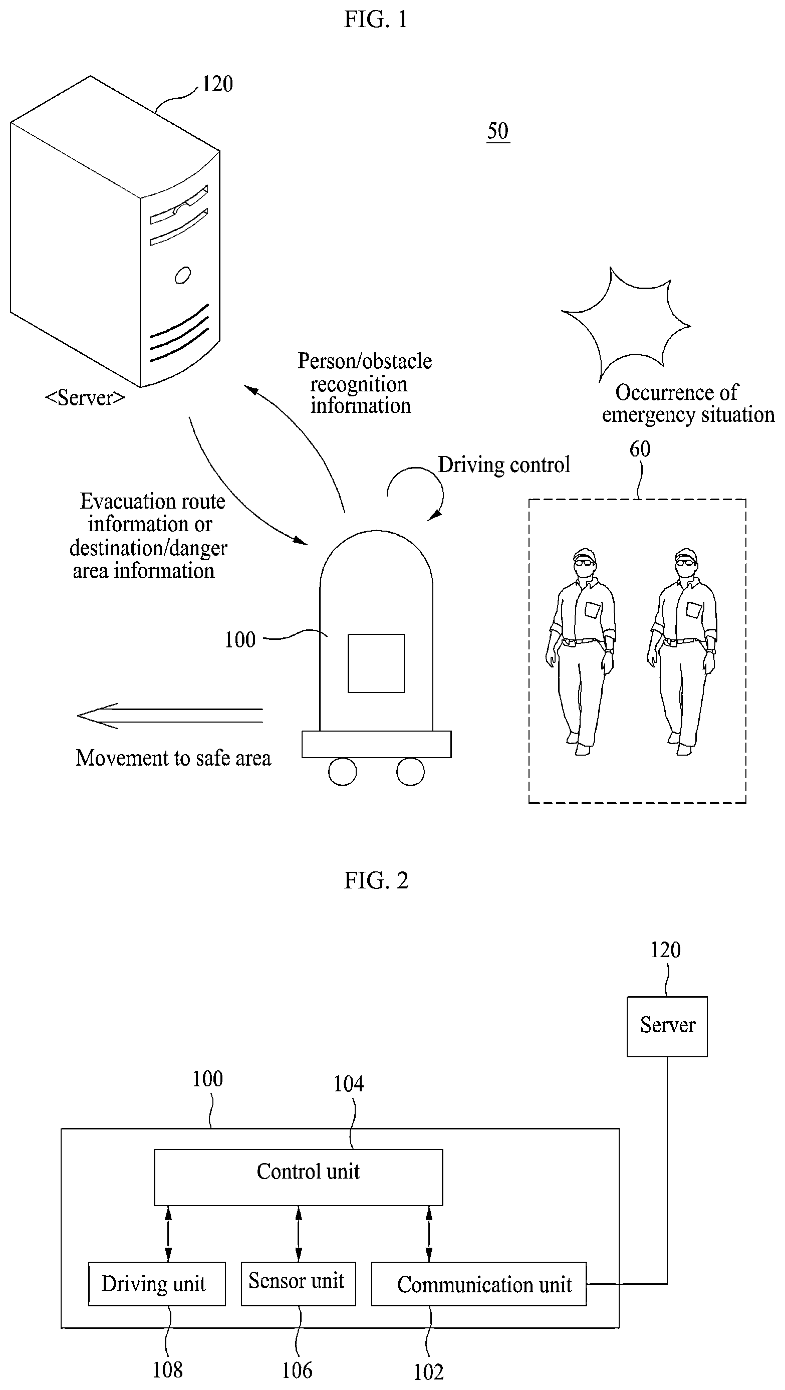 Patent US12366866 Figure 1 – Robot for guiding an evacuation route for persons in the space in the event of emergency and method for controlling the same corresponding object with regard to the space