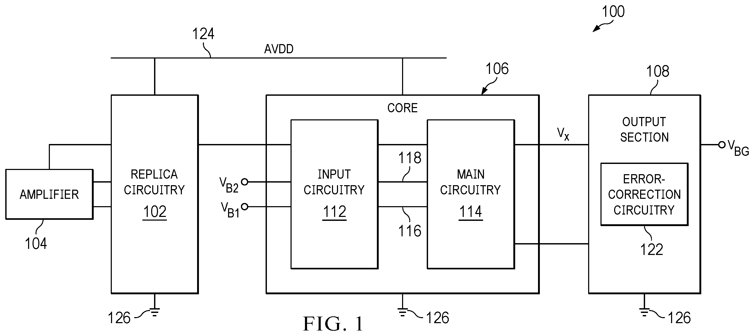 Patent US12366877 — Gain and temperature tolerant bandgap voltage reference — Figure 1
