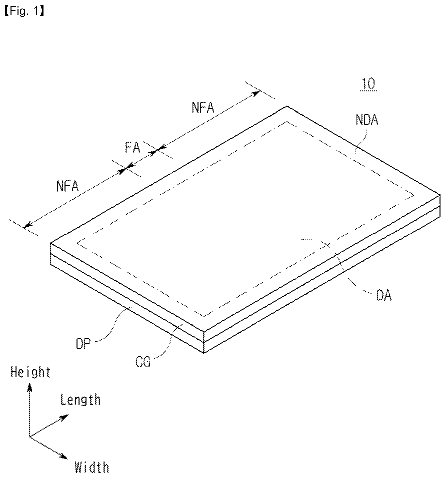 Patent US12366890 Figure 1 – Display device having cover glass