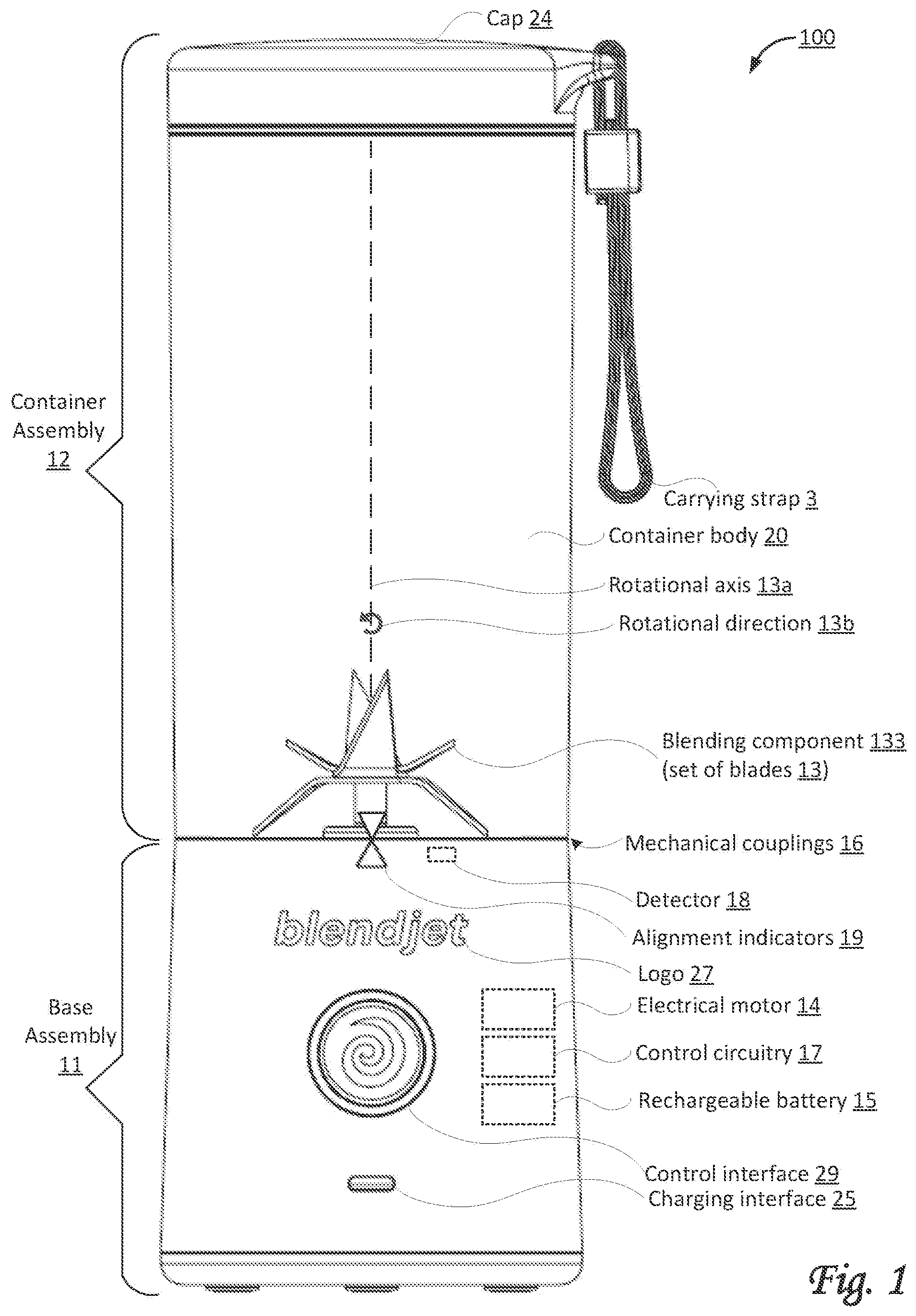 Patent US12366927 — One button interface of a blender — Figure 1
