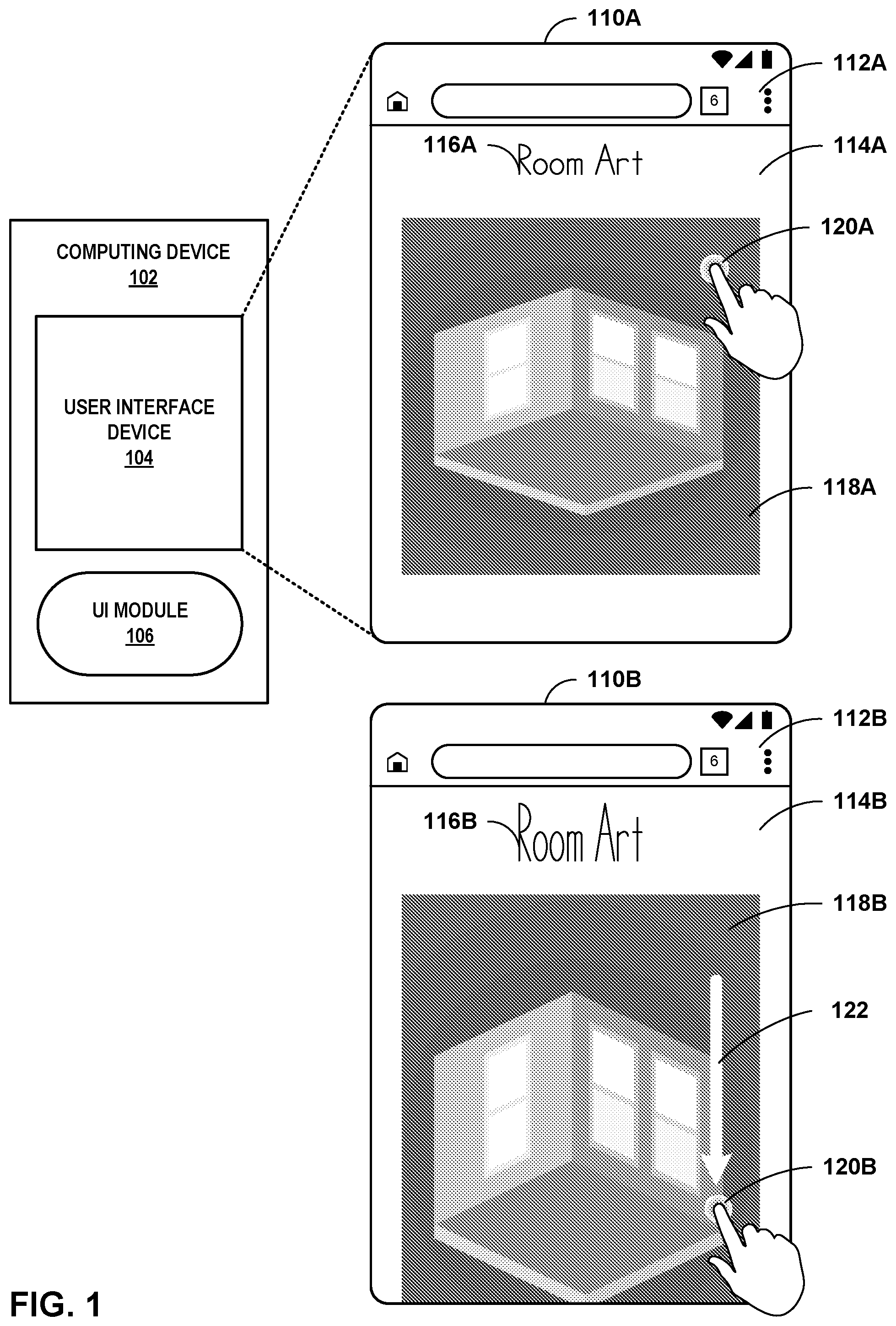 Patent US12366954 — Stretching content to indicate scrolling beyond the end of the content — Figure 1