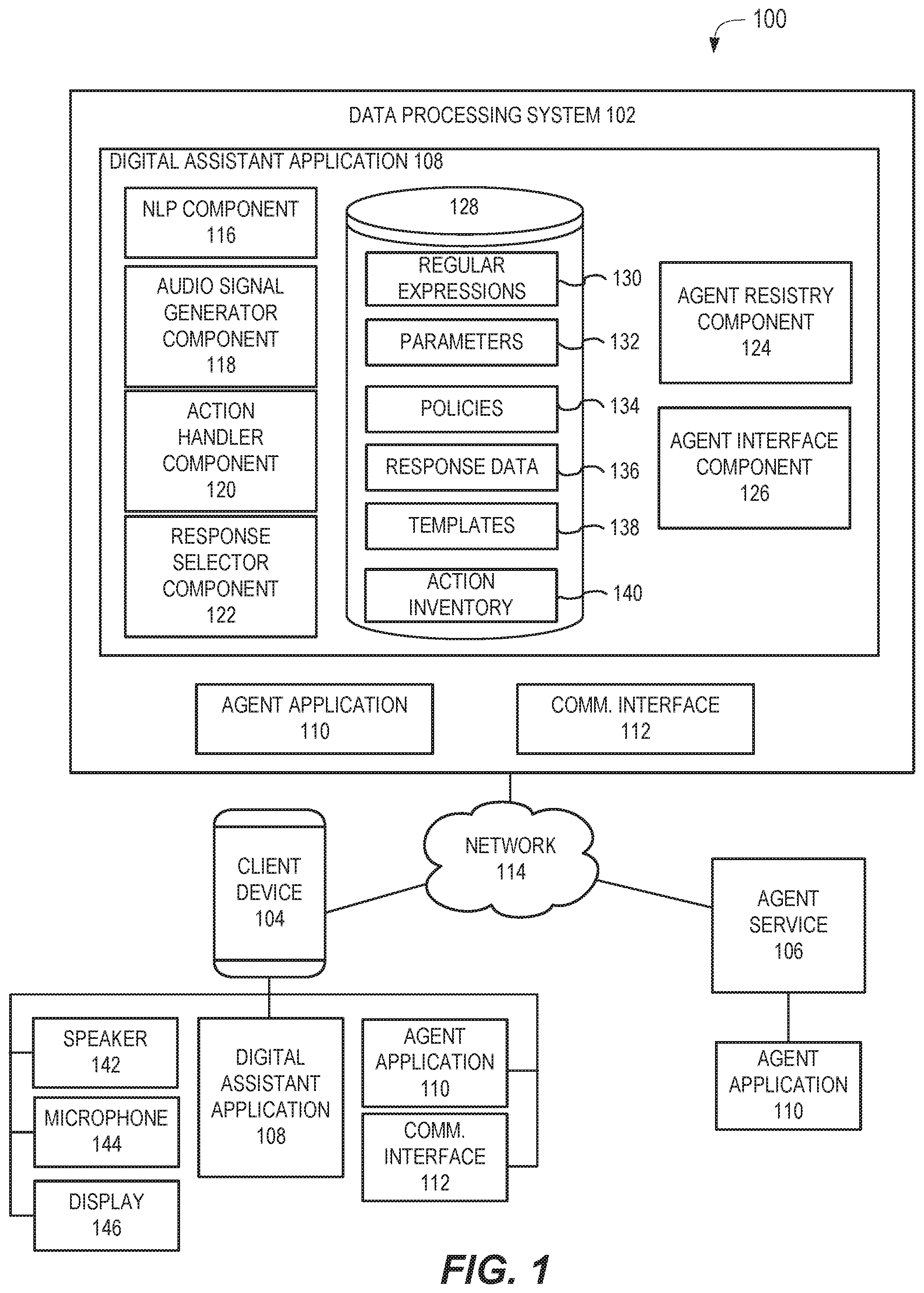 Patent US12367066 — Invoking functions of agents via digital assistant applications using address templates — Figure 1