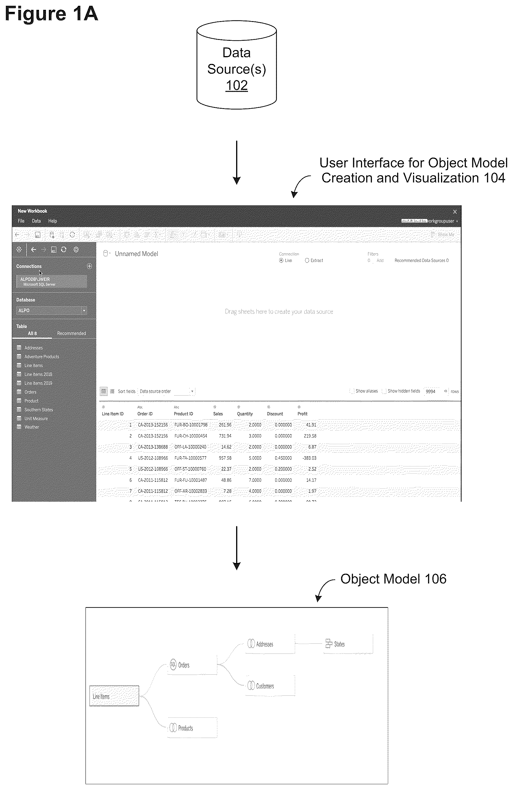 Patent US12367222 — Using visual cues to validate object models of database tables — Figure 1