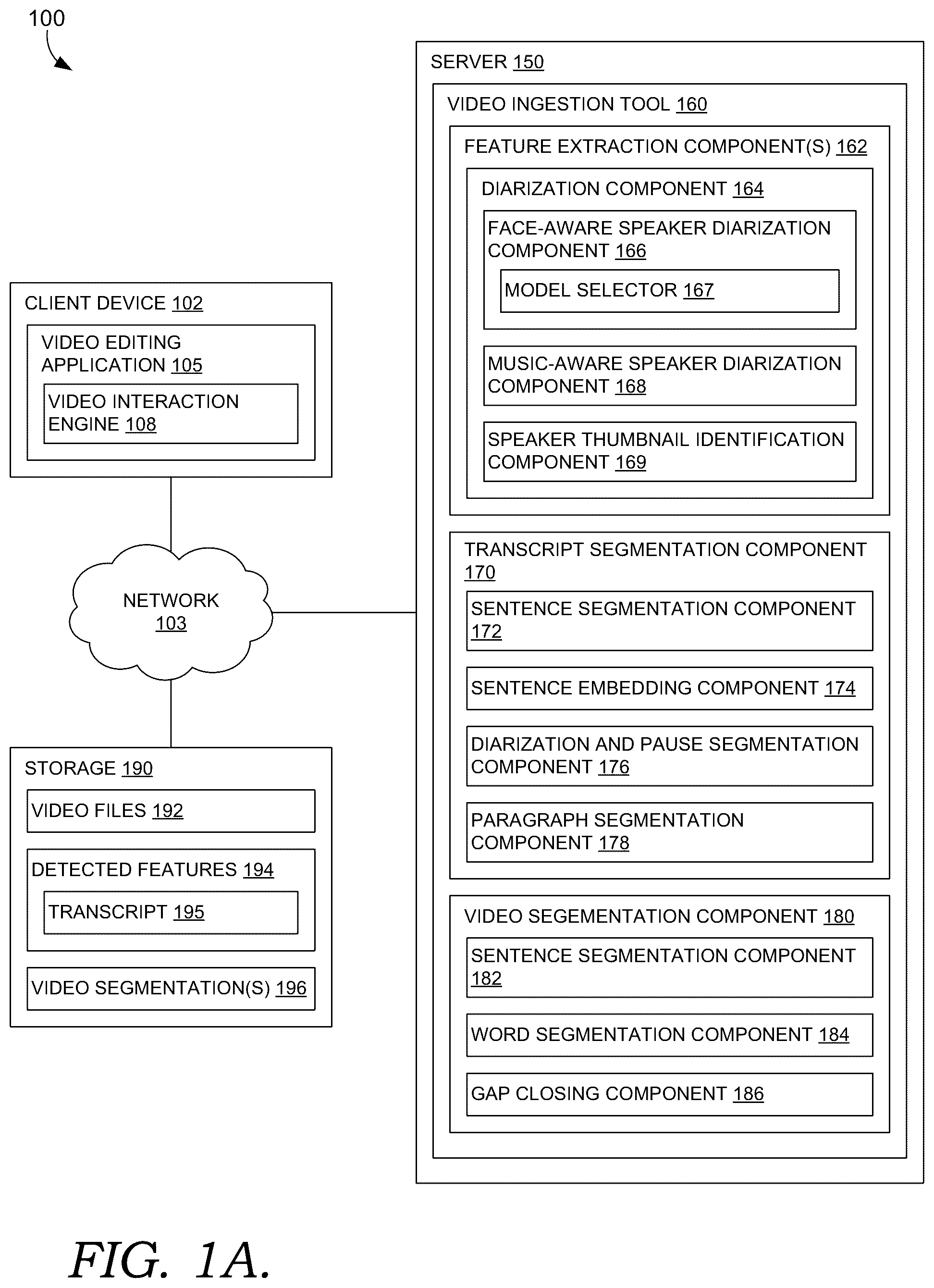 Patent US12367238 — Visual and text search interface for text-based video editing — Figure 1