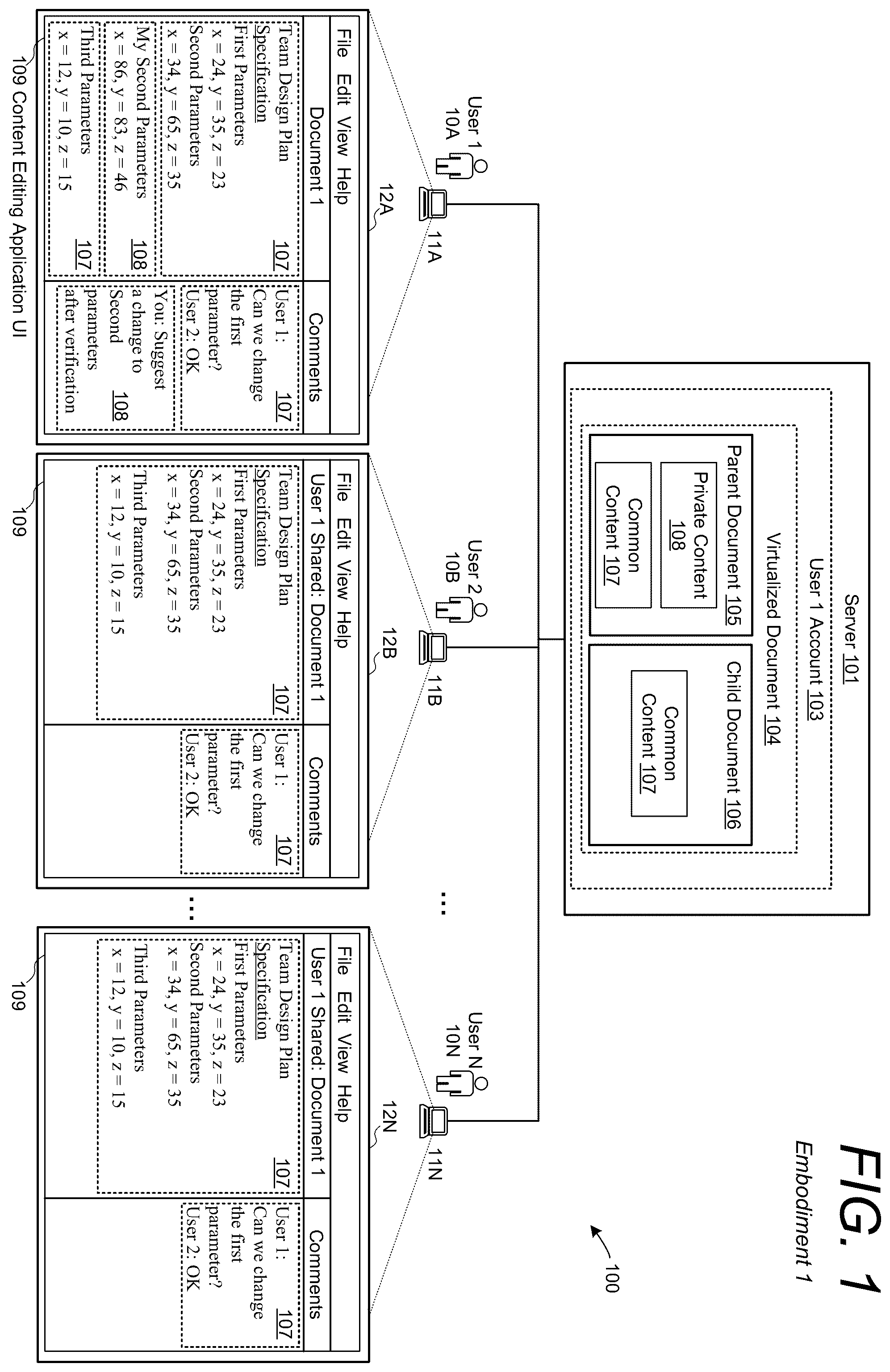 Patent US12367303 Figure 1 – Enhanced security features for controlling access to shared content and private content of a shared document