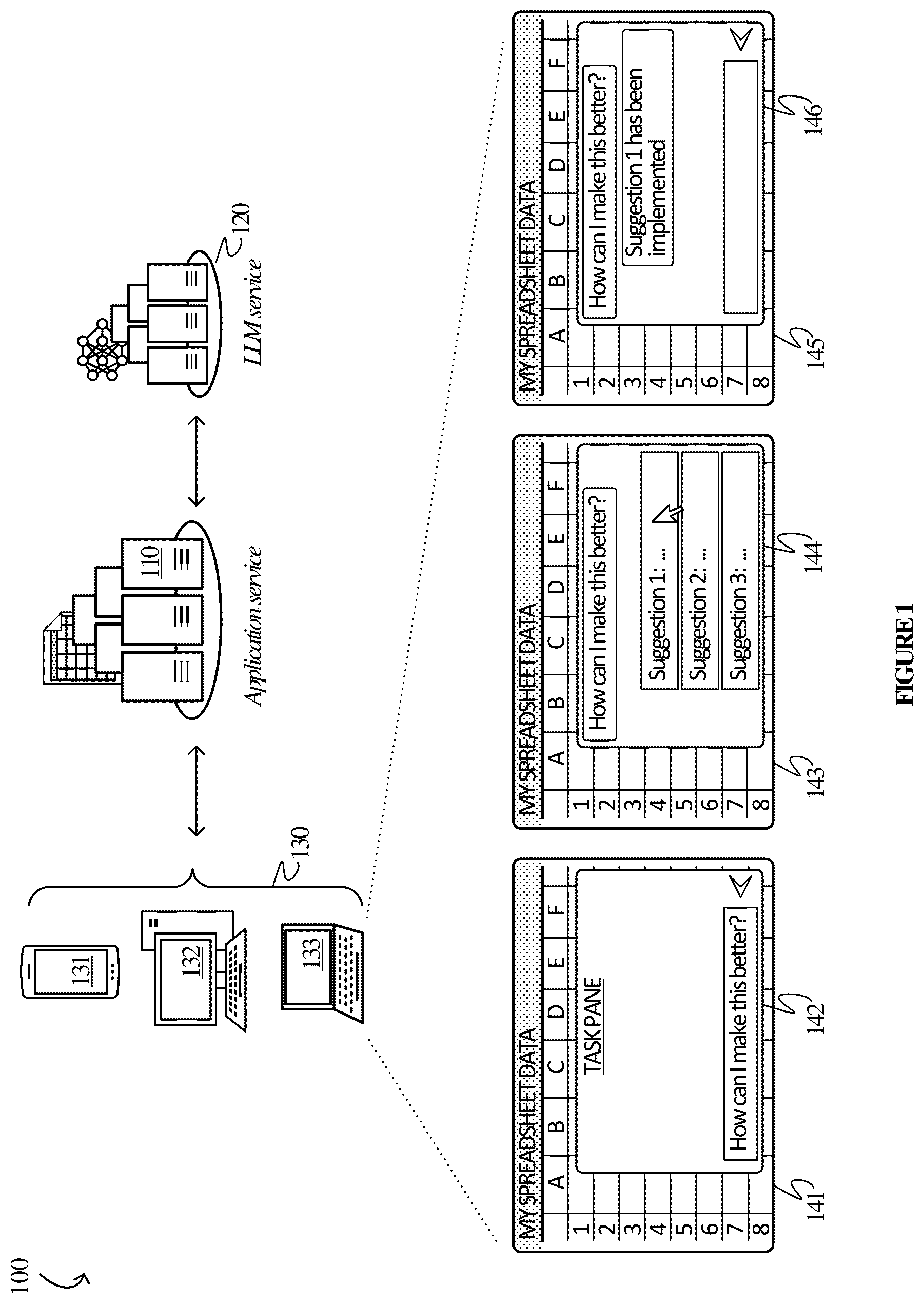 Patent US12367336 Figure 1 – Chain of thought reasoning for LLM integrations in spreadsheet environments