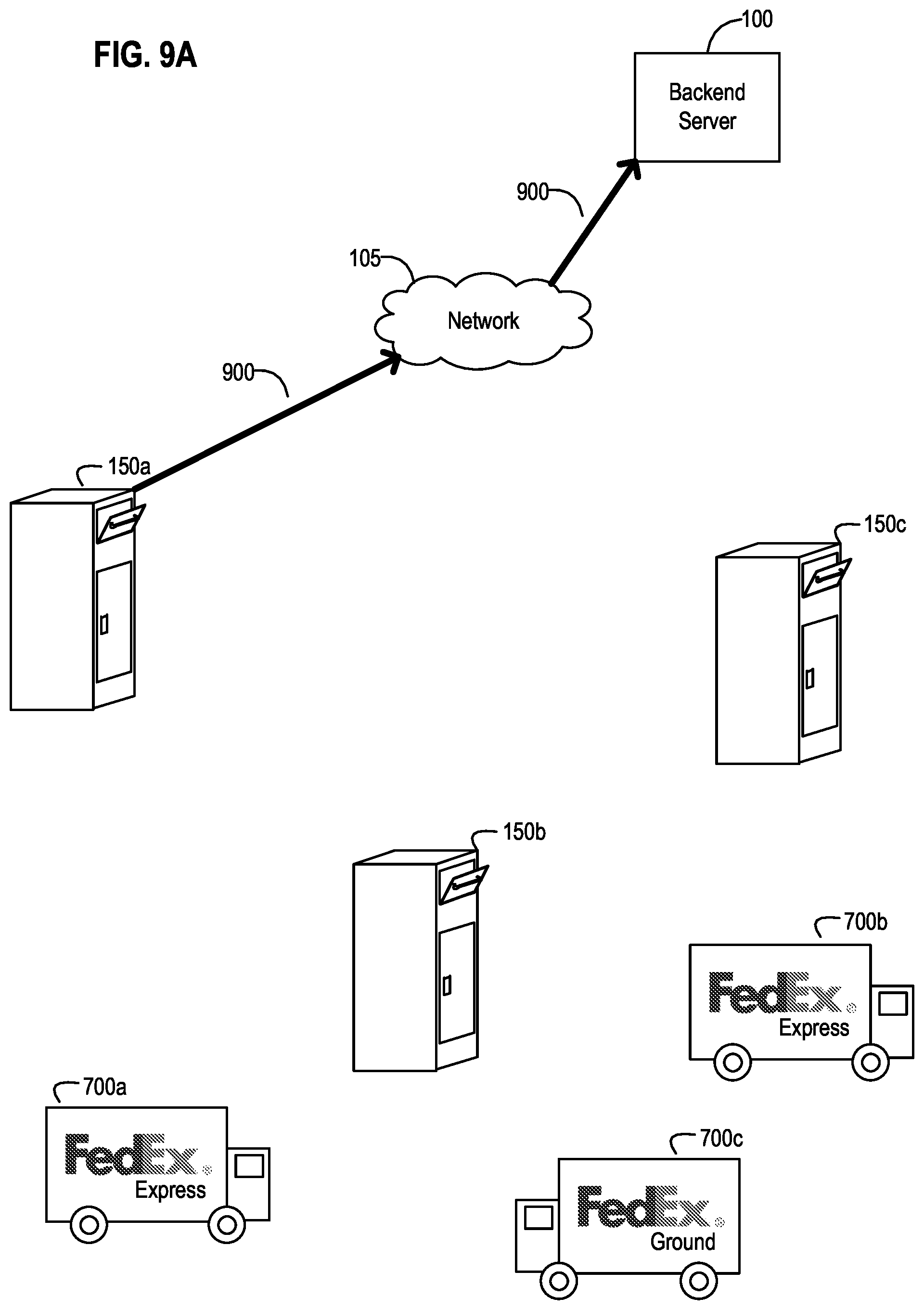 Patent US12367453 Figure 9 – Enhanced connected logistics receptacle apparatus, systems, and methods that selectively retrieve and report event information to a backend server to initiate a dispatched logistics operation related to a delivery item