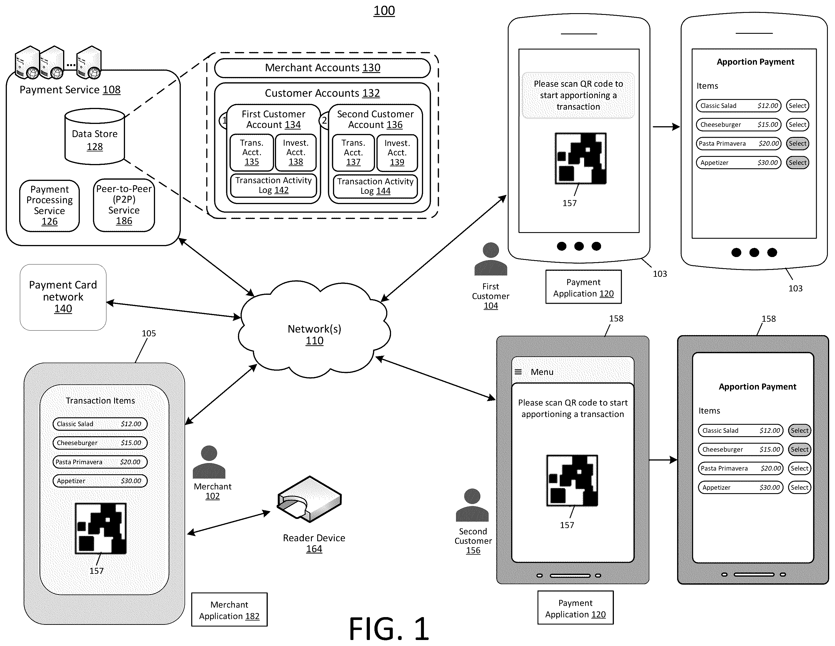 Patent US12367467 Figure 1 – Integrated interactive elements for multi-user transactions