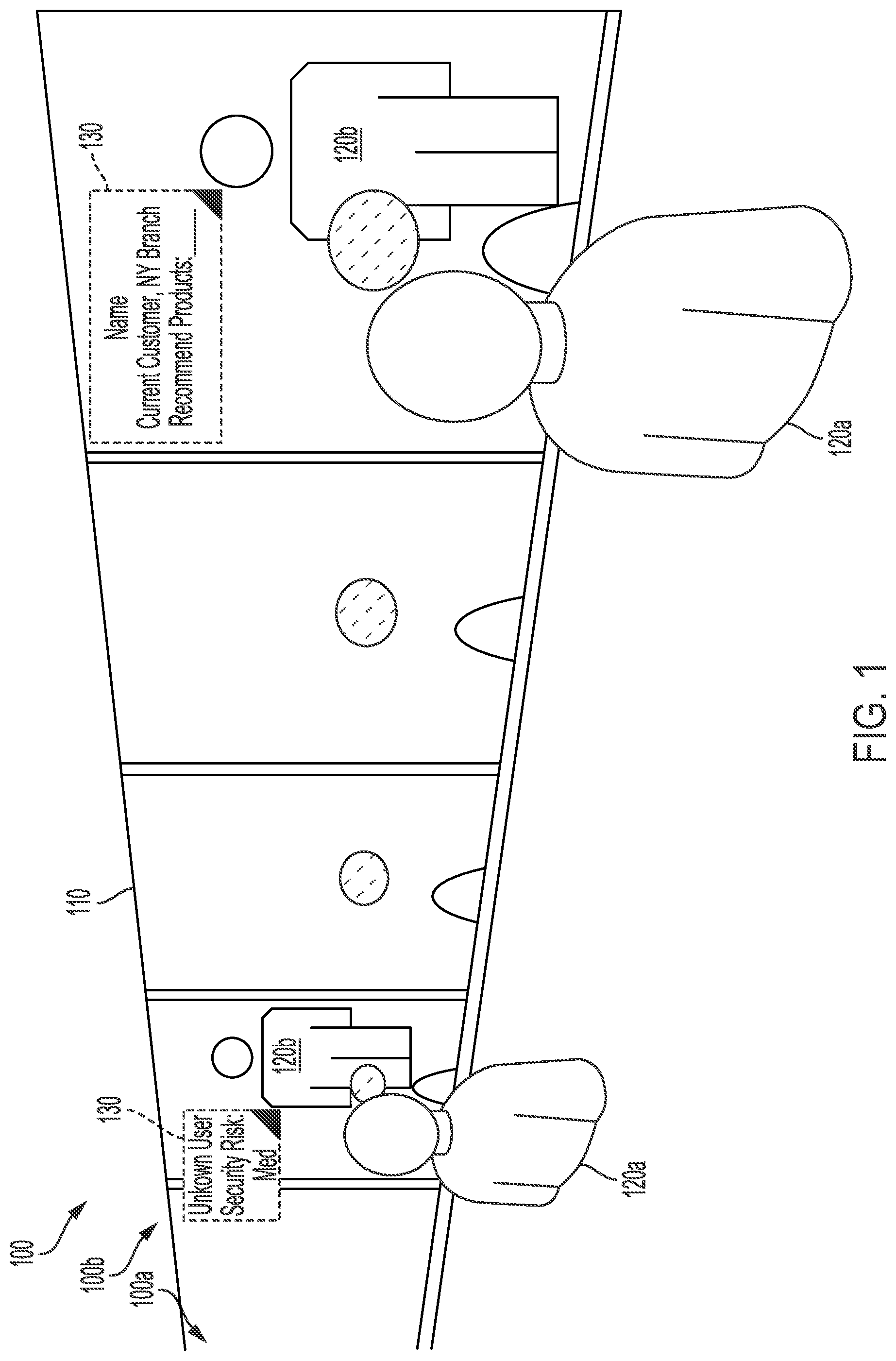 Patent US12367672 — User scanning and one-way augmented reality viewing system — Figure 1