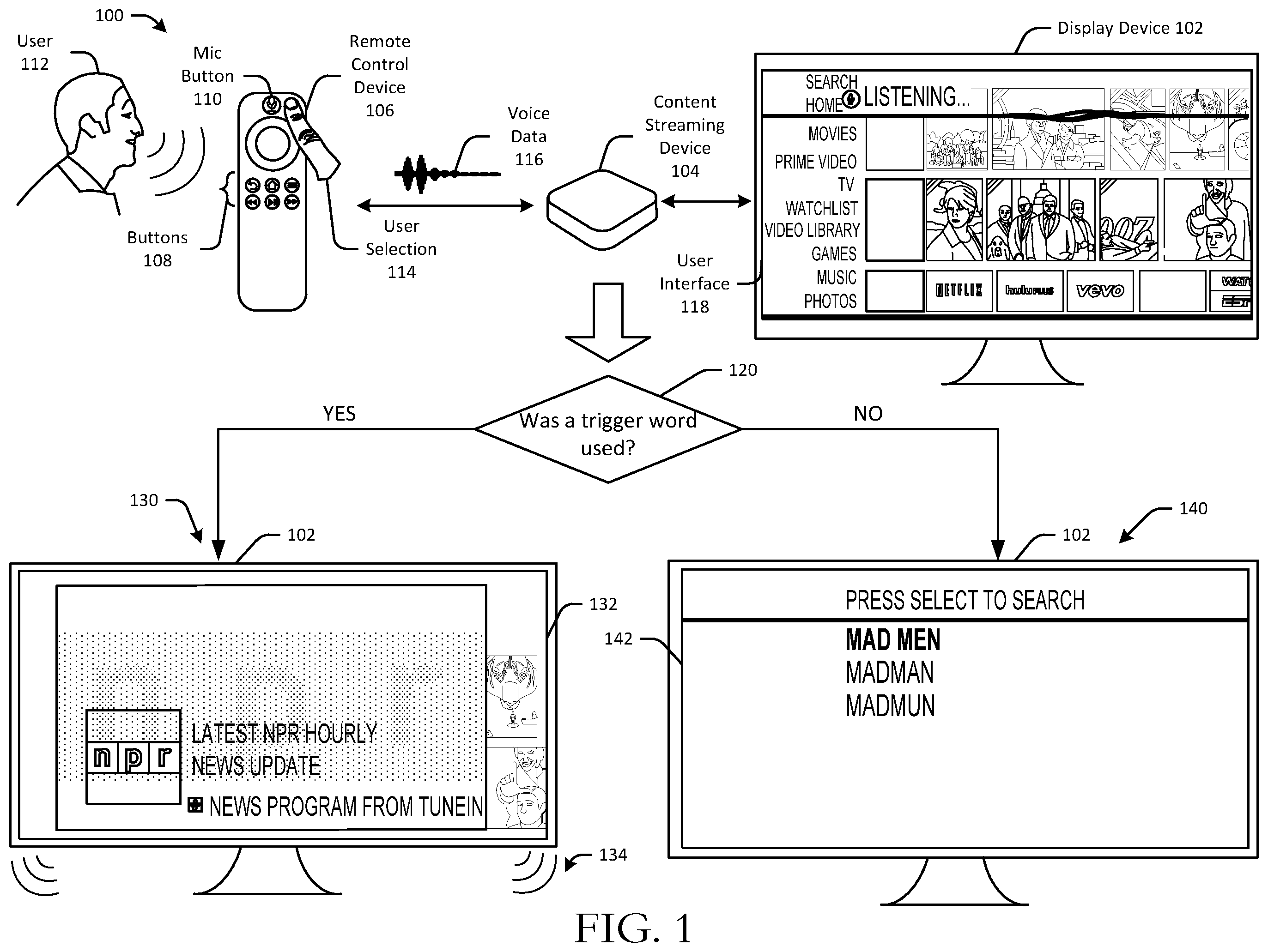 Patent US12367878 — Dynamic voice search transitioning — Figure 1
