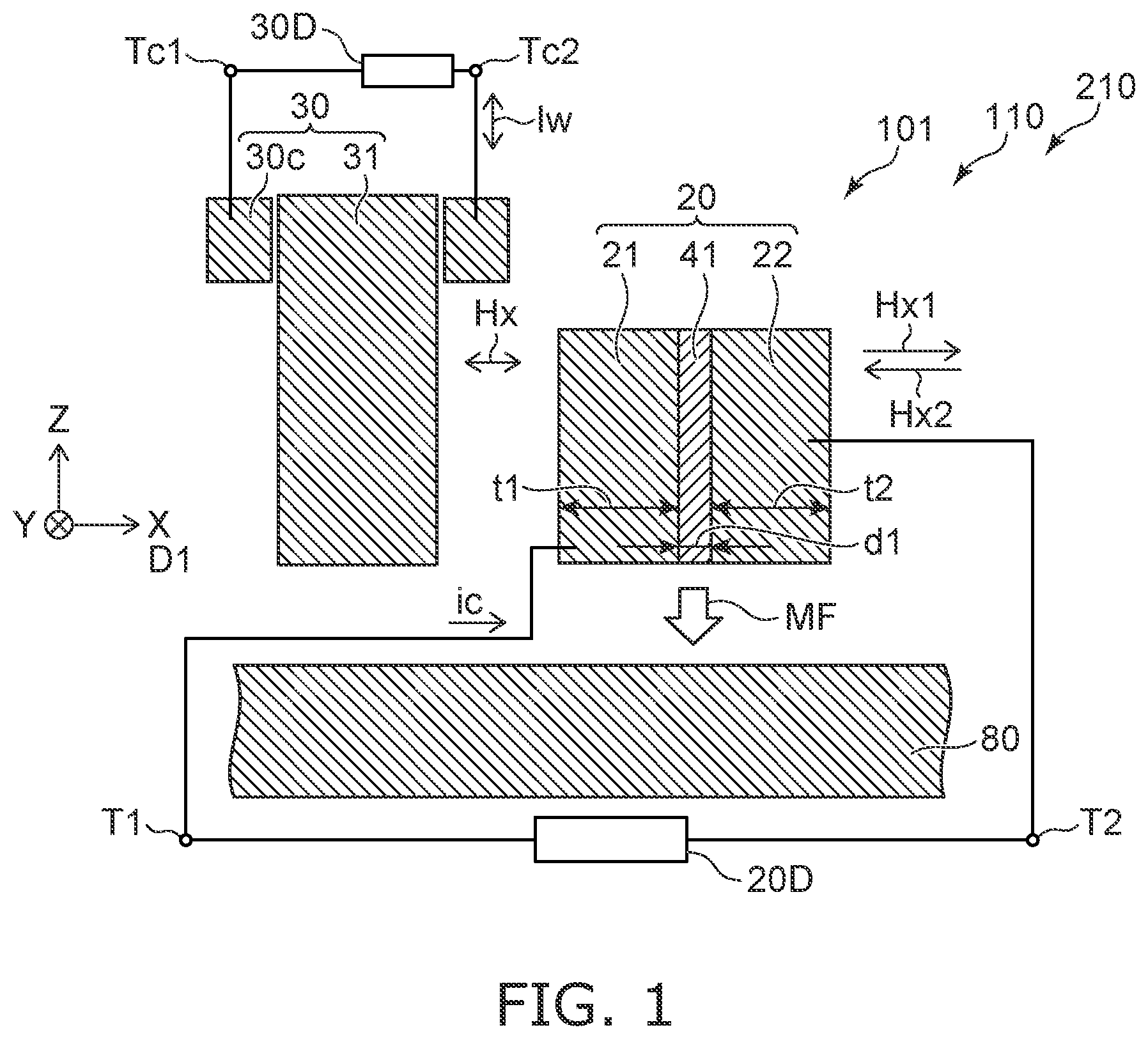 Patent US12367898 — Magnetic device, magnetic head, and magnetic recording device — Figure 1