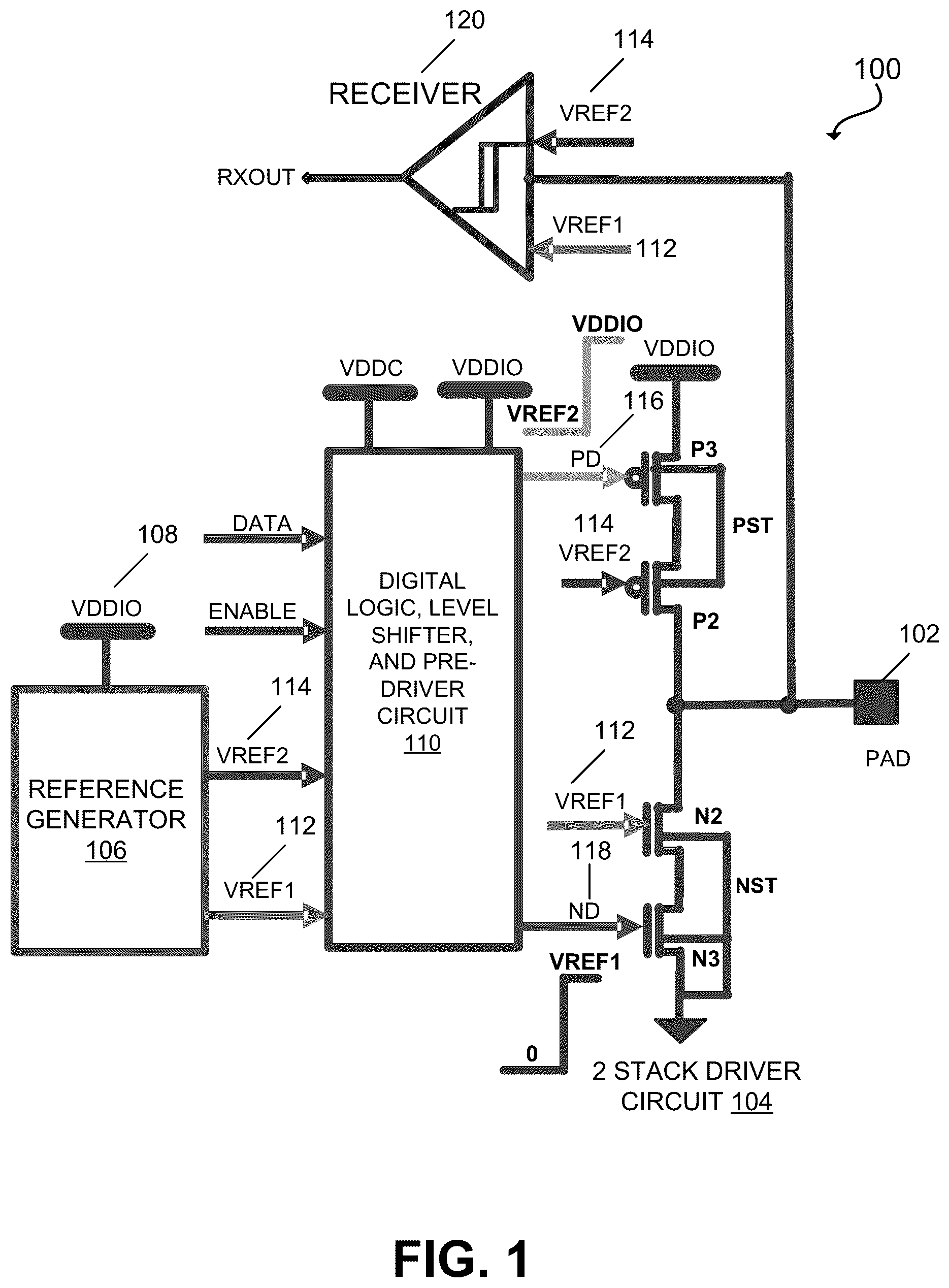 Patent US12367911 — Dynamic gate control signal supply voltage generation in electronic circuits — Figure 1