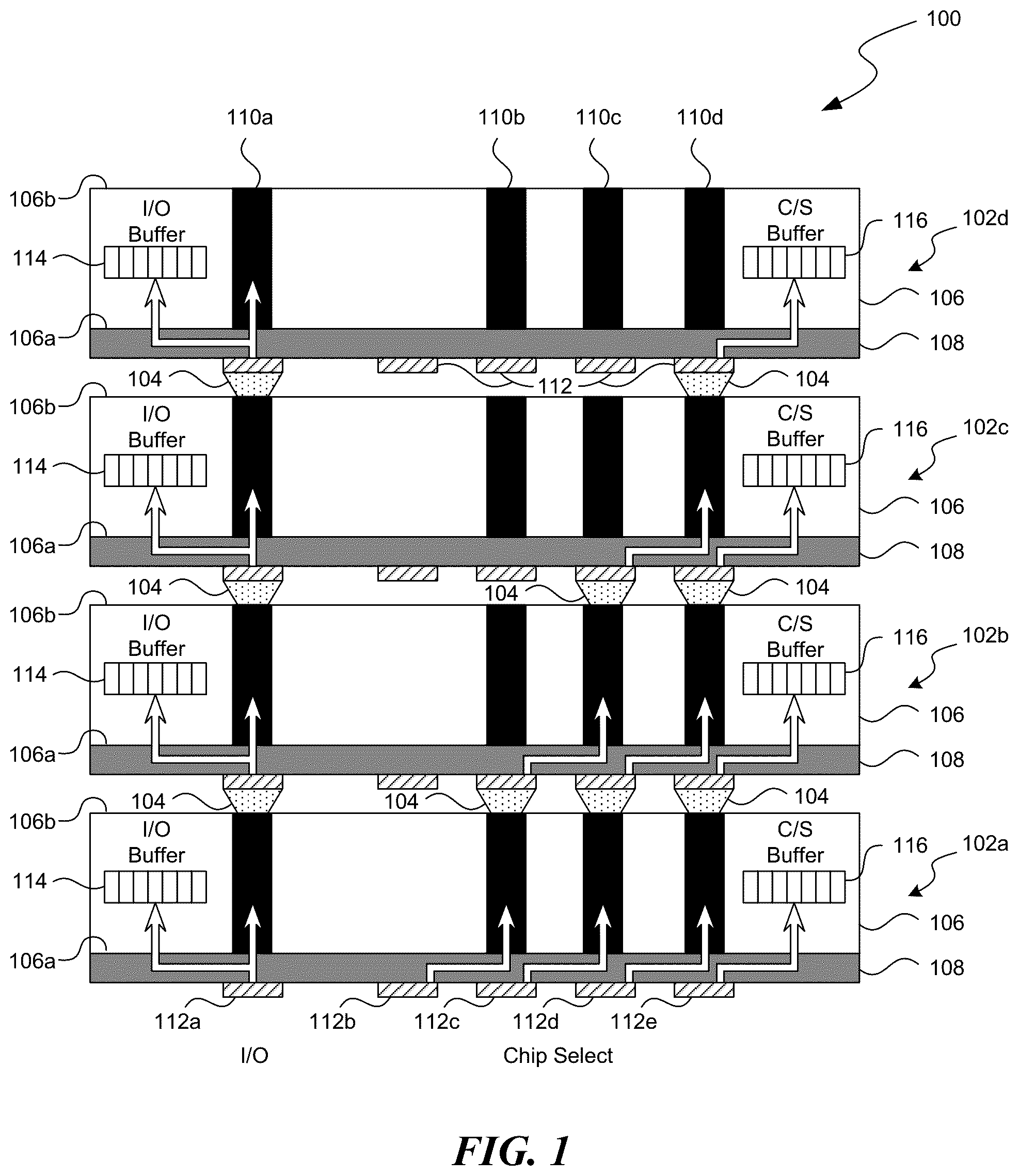 Patent US12368096 — Microelectronic devices with through-substrate interconnects and associated methods of manufacturing — Figure 1