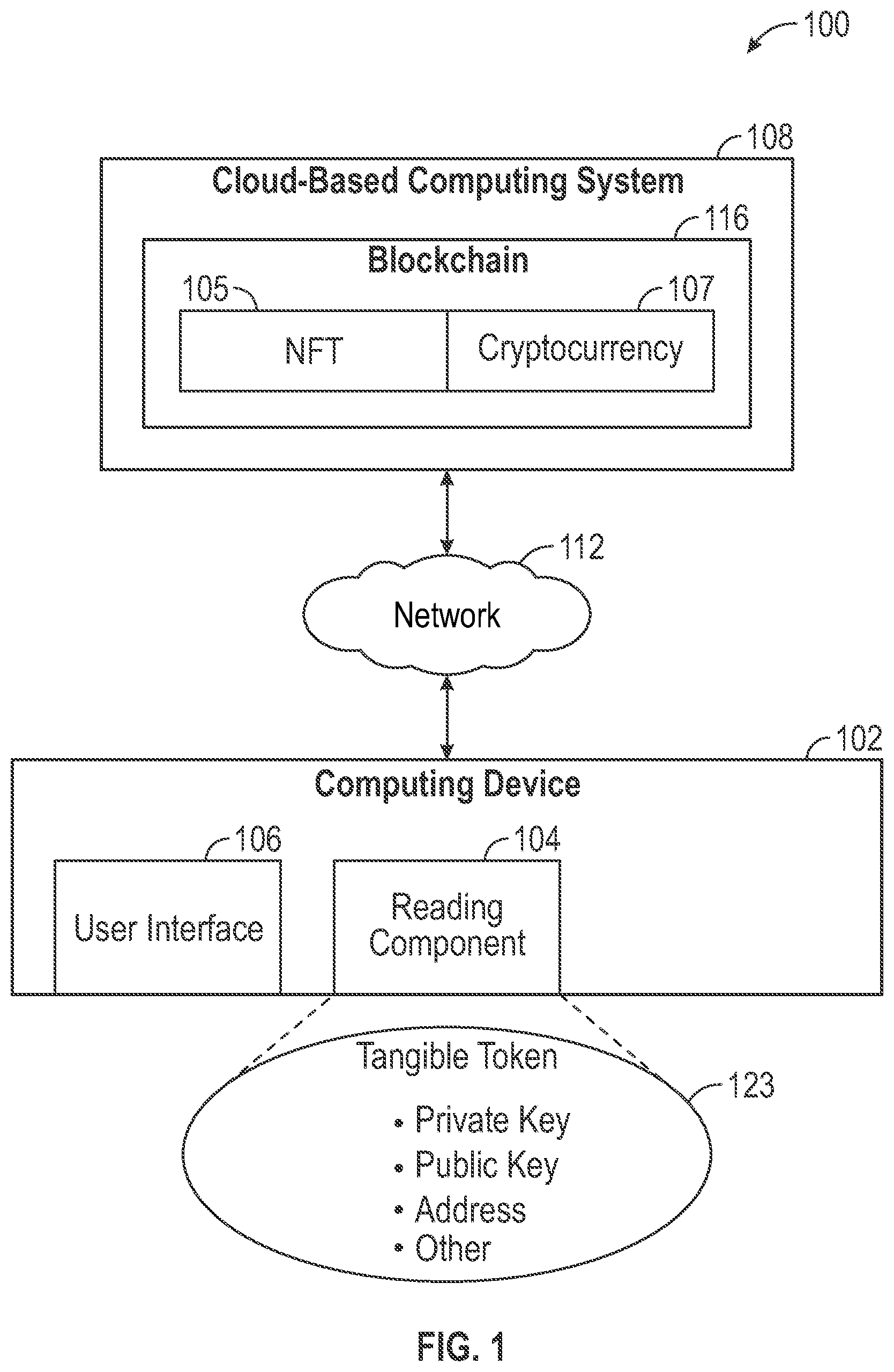 Patent US12368585 Figure 1 – System and method for internal etching of transparent materials with information pertaining to a blockchain