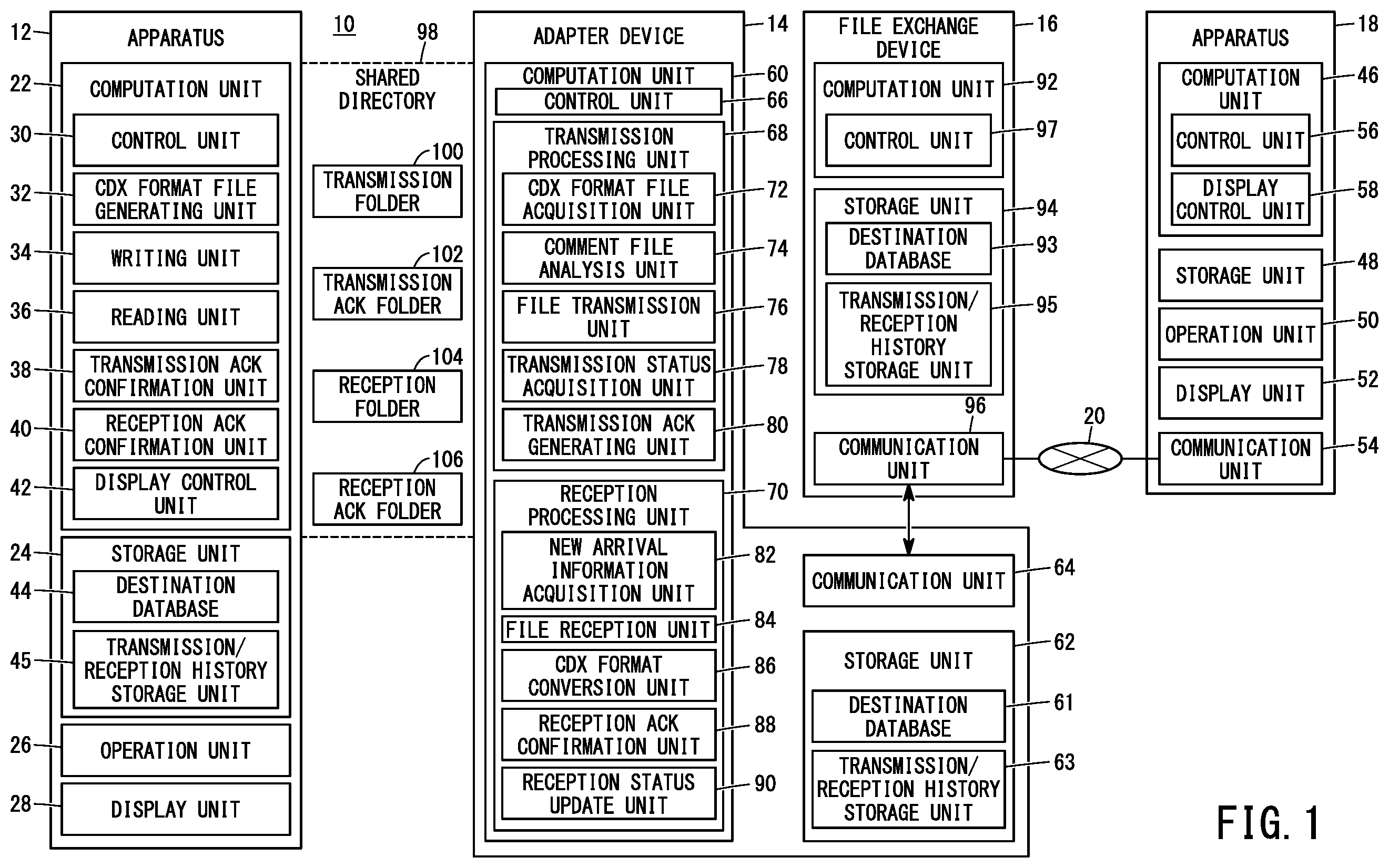 Patent US12368771 — Adapter device, file exchange system, file exchange method, and computer-readable non-transitory storage medium with program stored therein — Figure 1