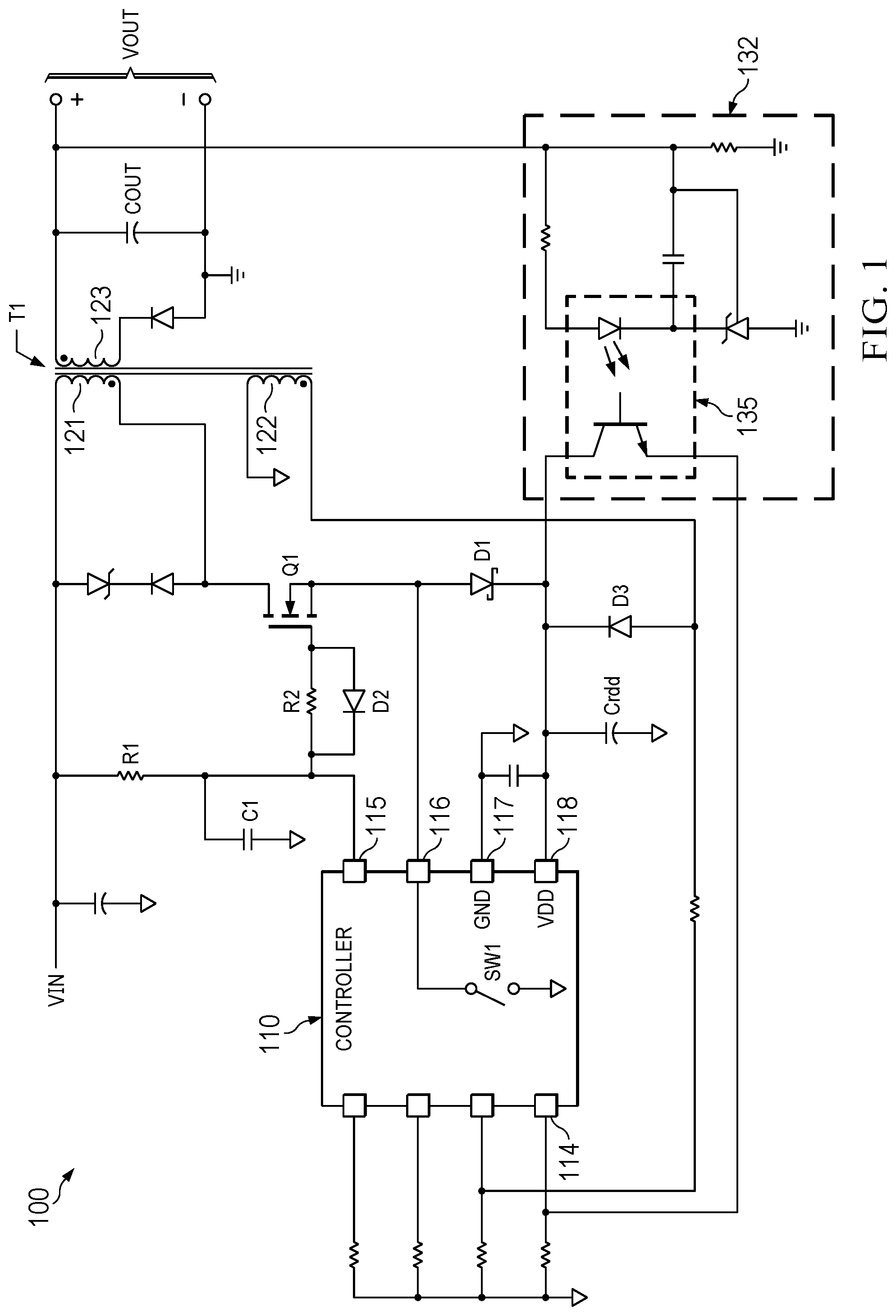 Patent US12375001 Figure 1 – Controller for a voltage converter