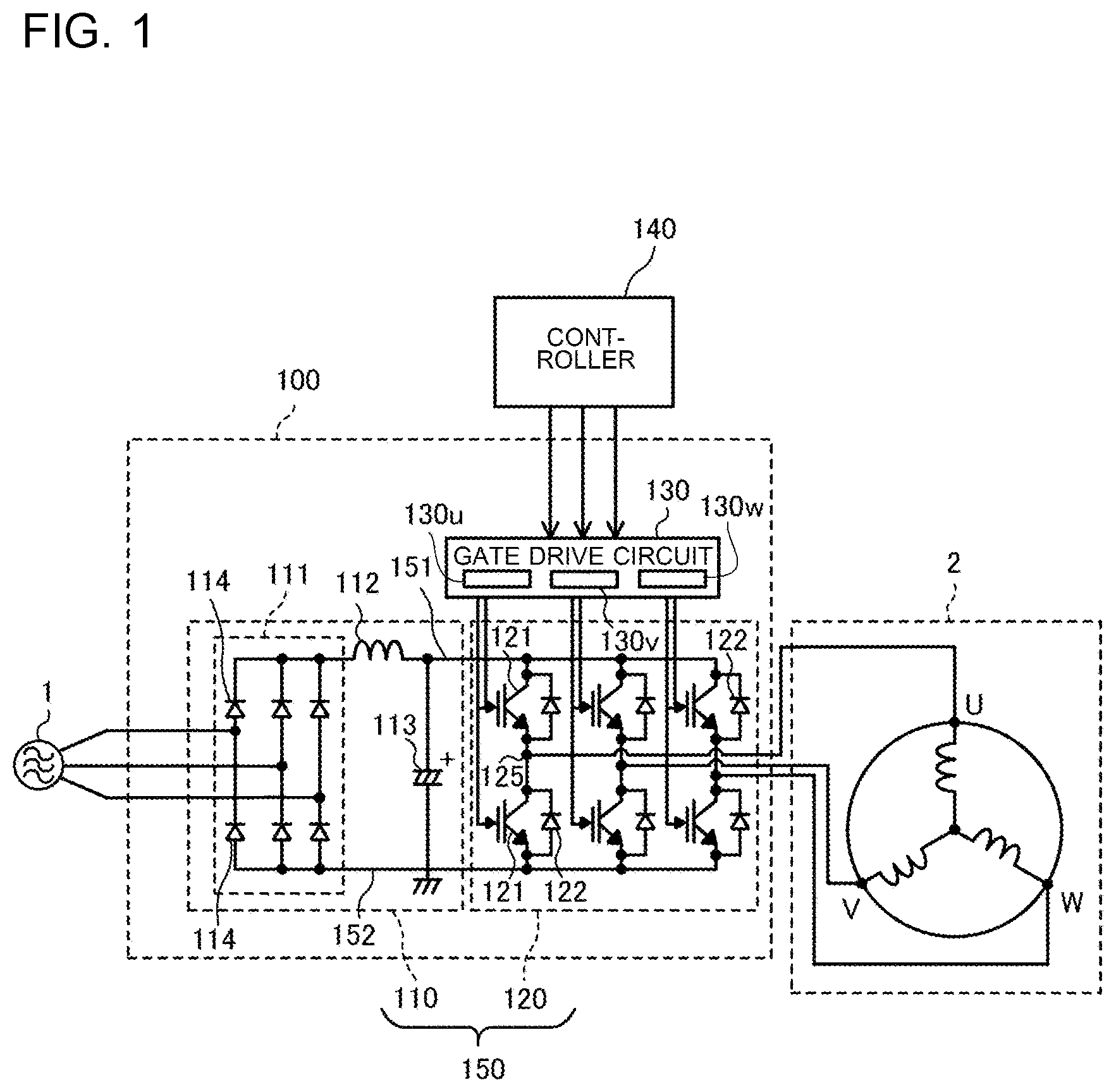 Patent US12375005 Figure 1 – Power converter and air-conditioning apparatus