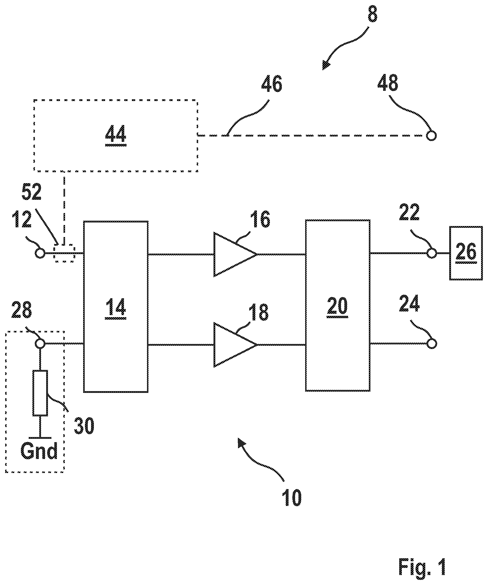 Patent US12375042 — Device and method for switching a frequency range of a high frequency amplifier — Figure 1