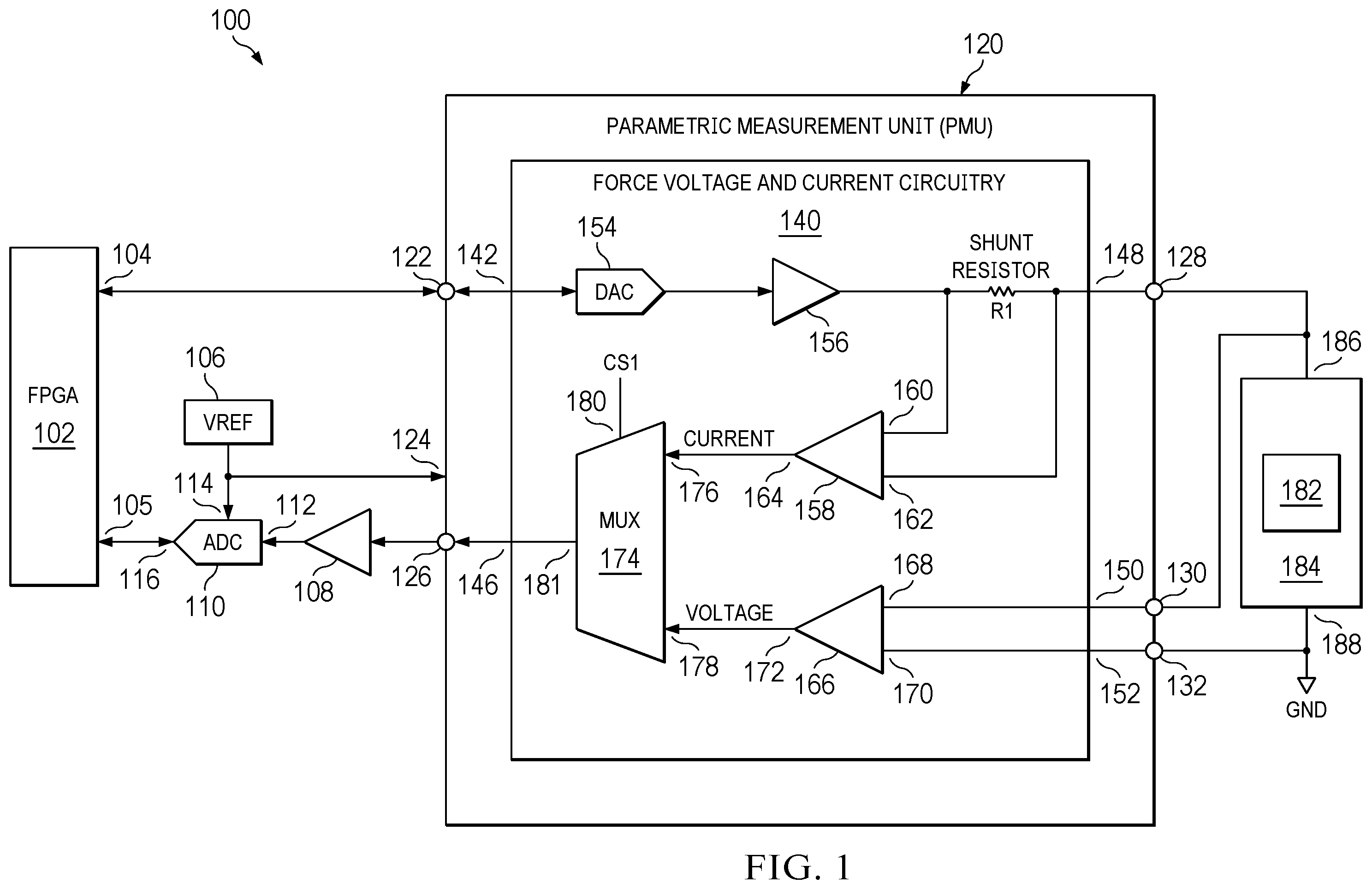 Patent US12375095 Figure 1 – Digital-to-analog converter circuit with linear programmable gain stage