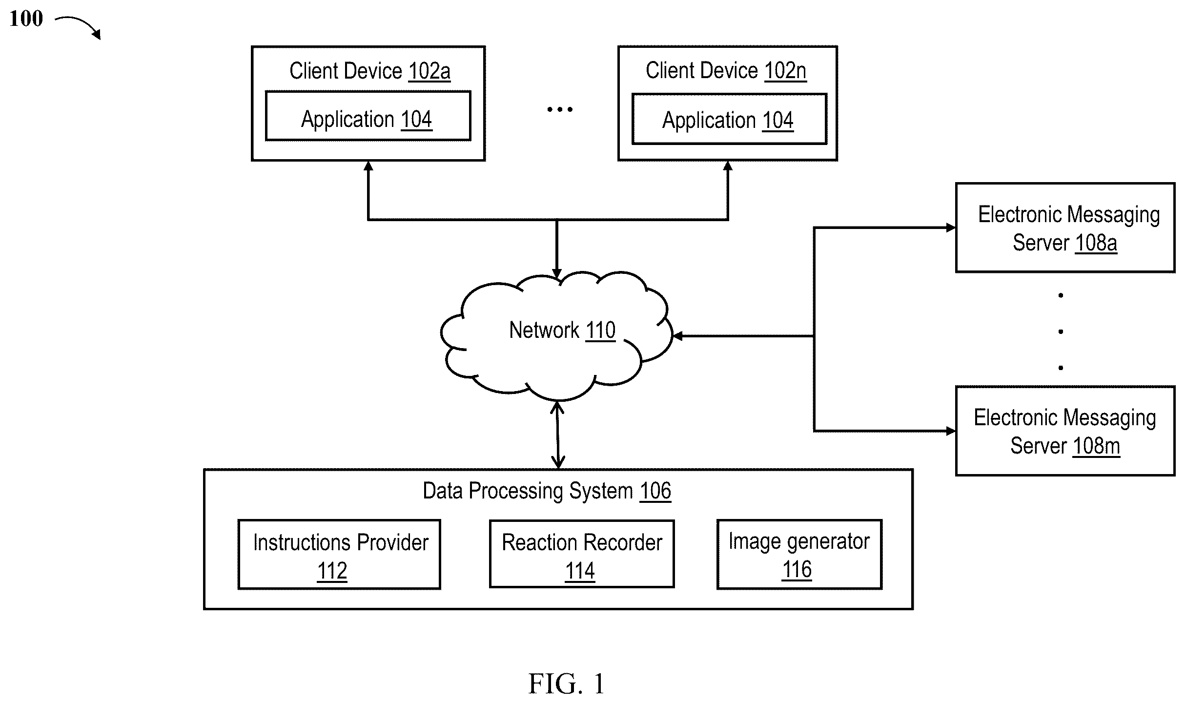Patent US12375435 — Systems and methods for incorporating dynamic reactions into e-mail communications — Figure 1